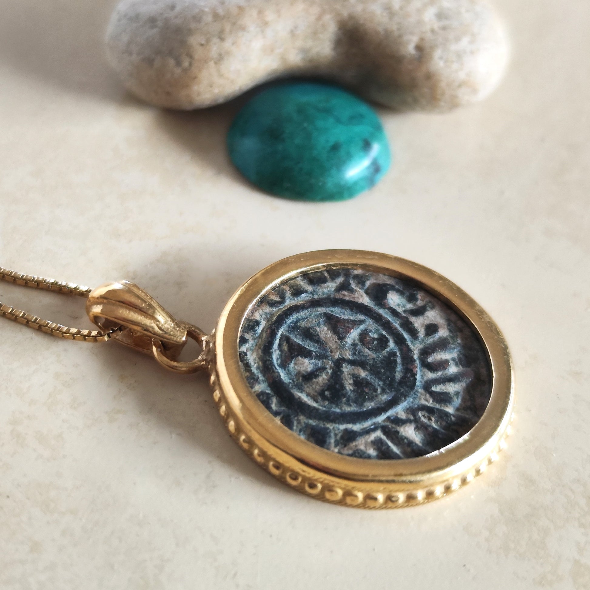 Medieval Crusader Cross Coin Necklace, Armenia Kingdom Christian Medallion, Gold Plated Barr Designs