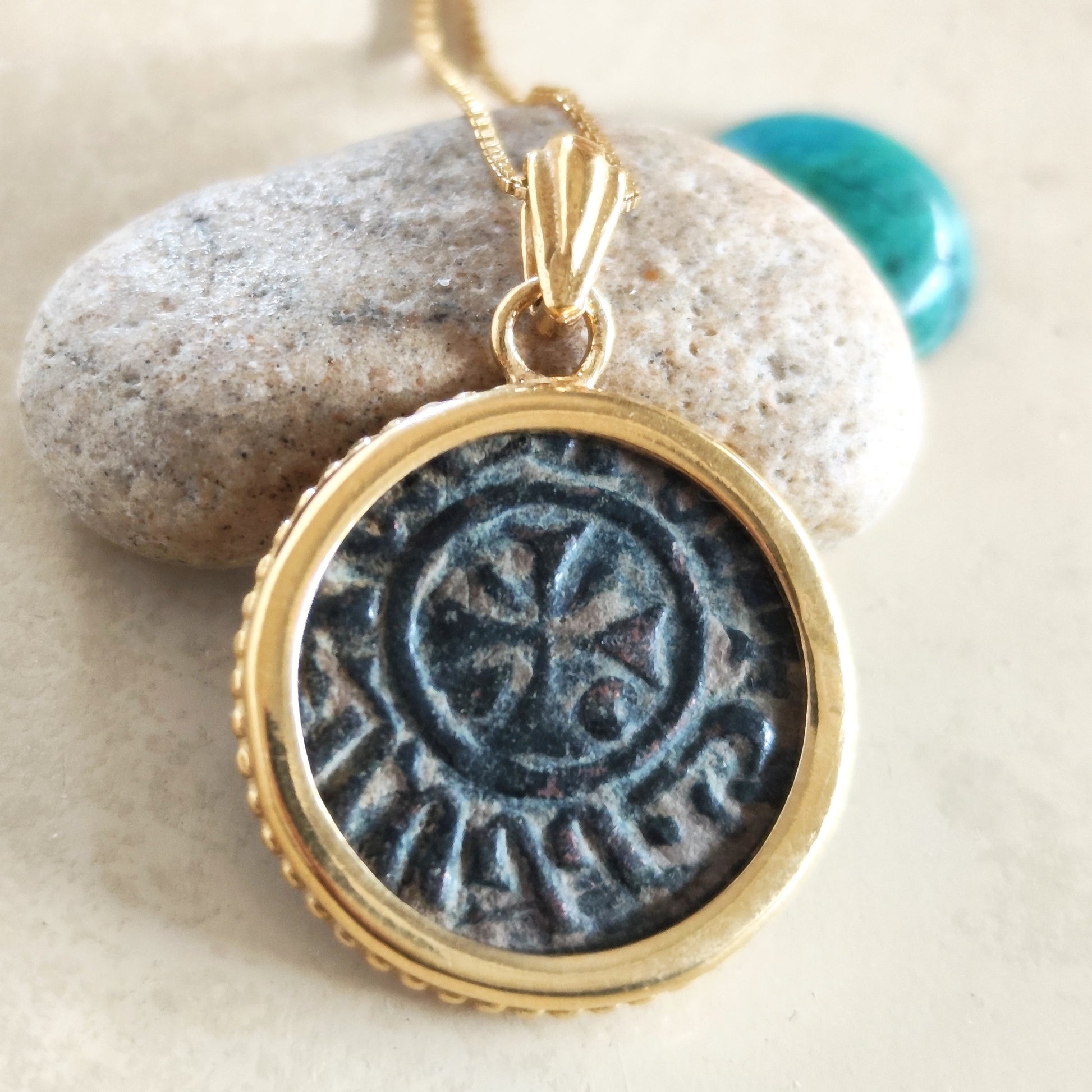 Medieval Armenia Crusader Latin Cross Coin set in gold Necklace