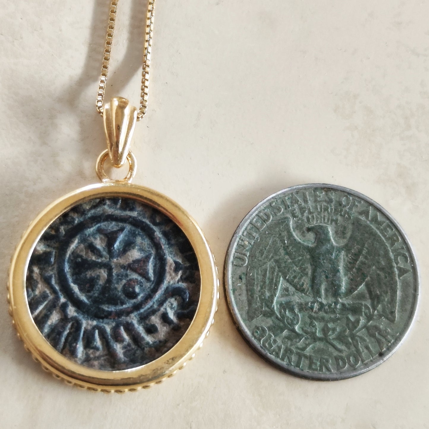 Medieval Crusader Cross Coin Necklace, Armenia Kingdom Christian Medallion, Gold Plated Barr Designs
