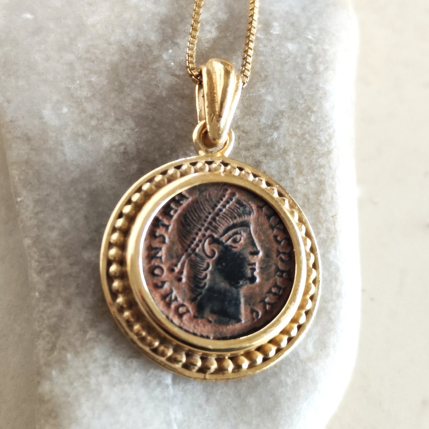 Authentic Certified Roman Coin Medallion, Emperor Constantius, Gold Plated Necklace Barr Designs