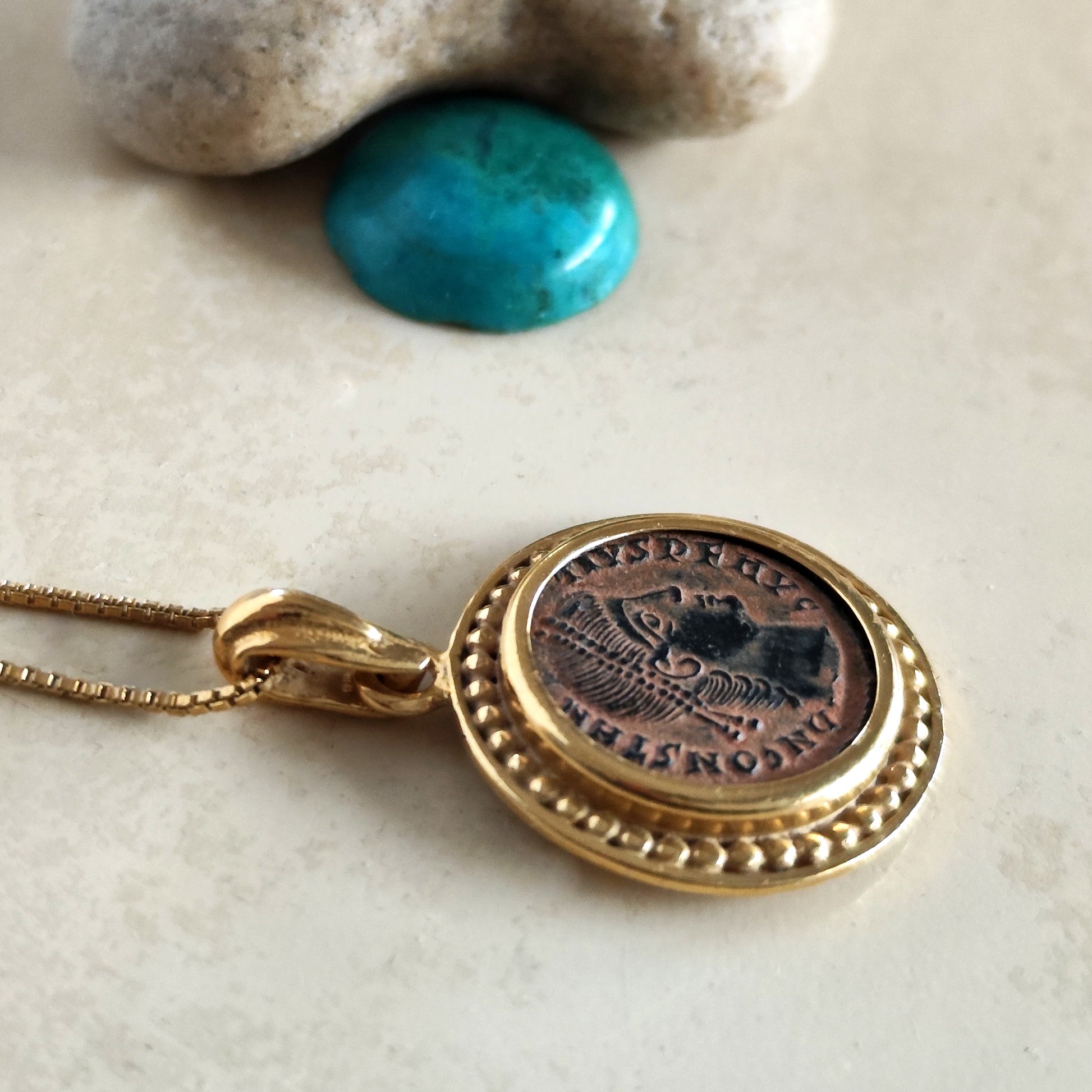 Authentic Certified Roman Coin Medallion, Emperor Constantius, Gold Plated Necklace Barr Designs