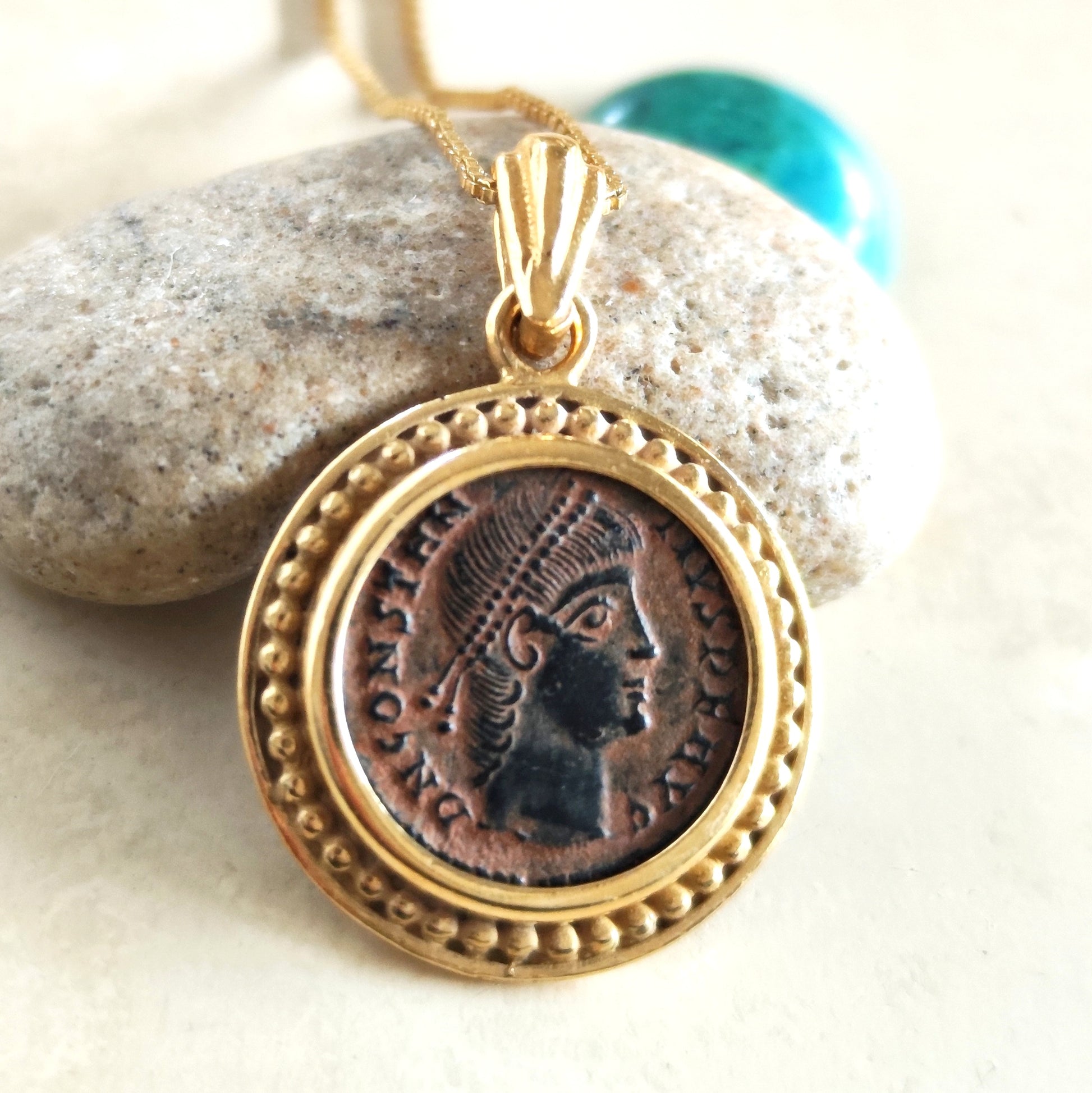 Authentic Certified Roman Coin Medallion, Emperor Constantius, Gold Plated Necklace Barr Designs