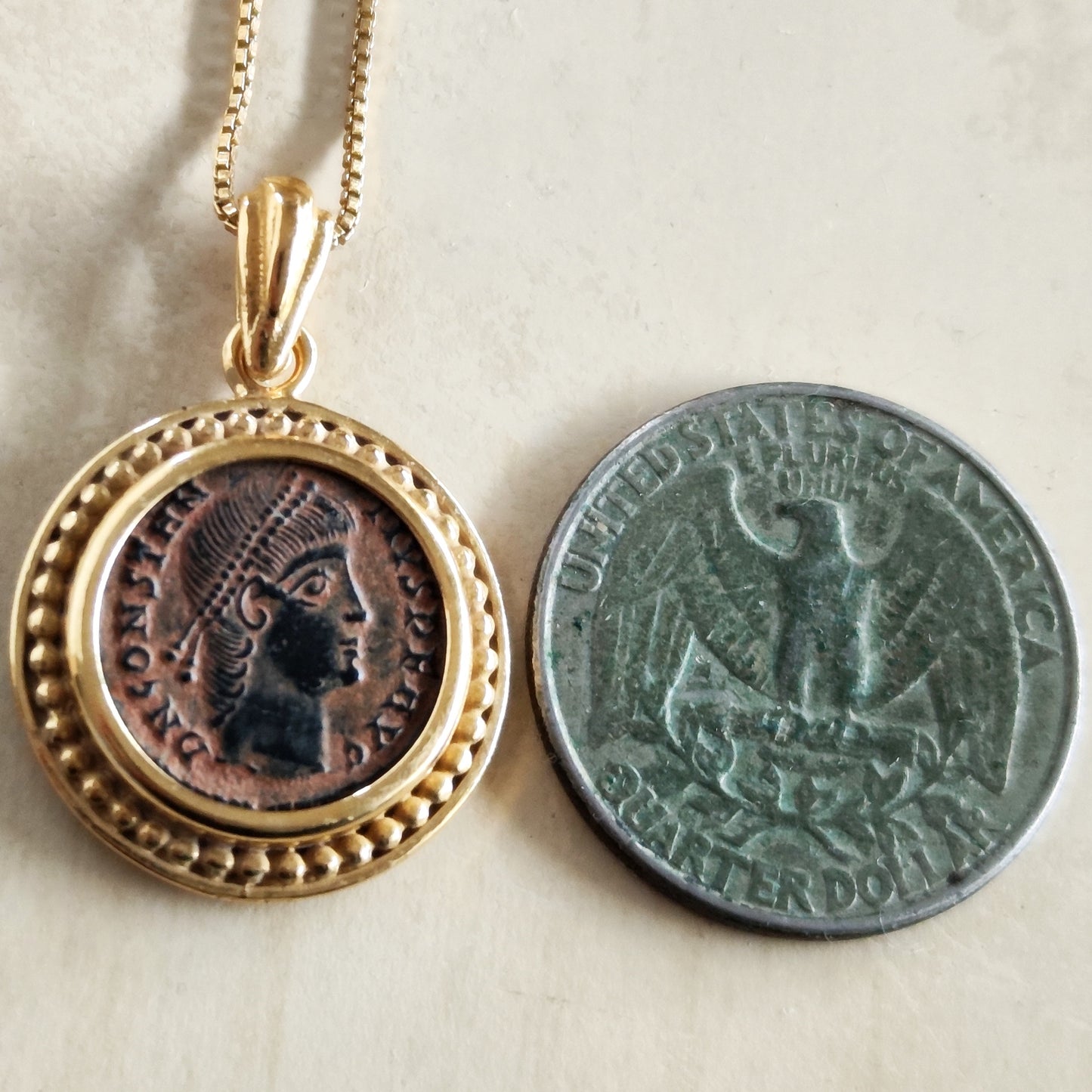Authentic Certified Roman Coin Medallion, Emperor Constantius, Gold Plated Necklace Barr Designs