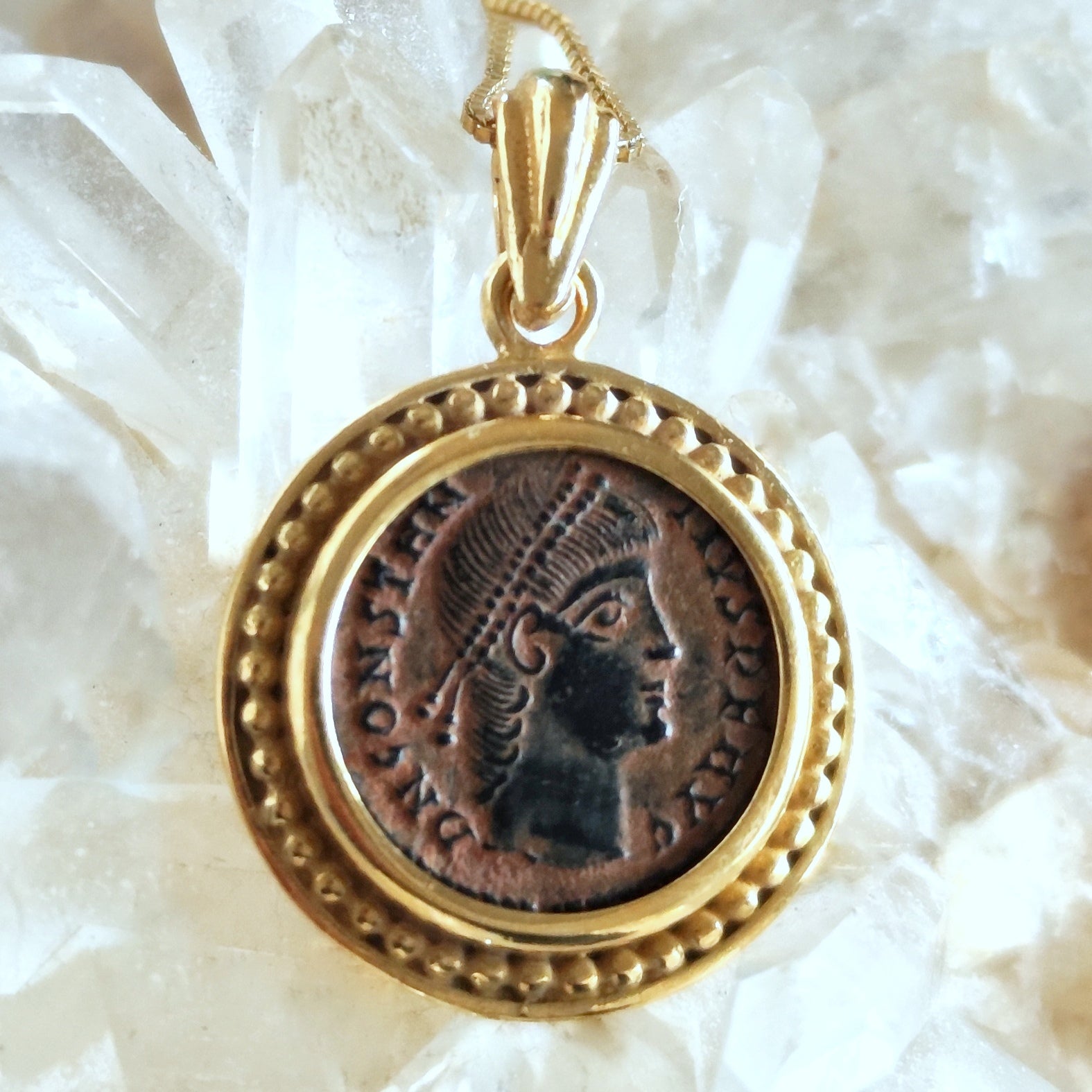 Authentic Certified Roman Coin Medallion, Emperor Constantius, Gold Plated Necklace Barr Designs