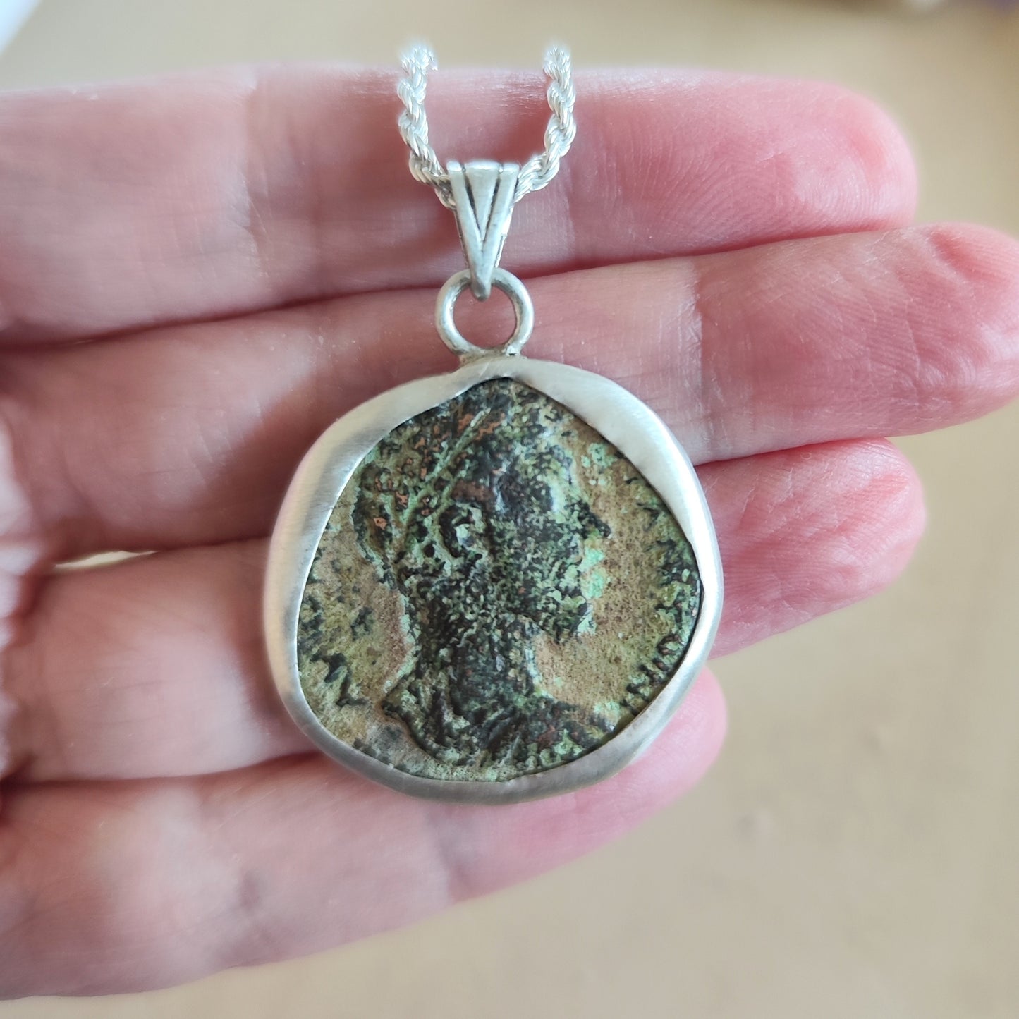 MARCUS AURELIUS Ancient Roman Coin Pendant Medallion, Stoic Philosophy, Sterling Silver Barr Designs