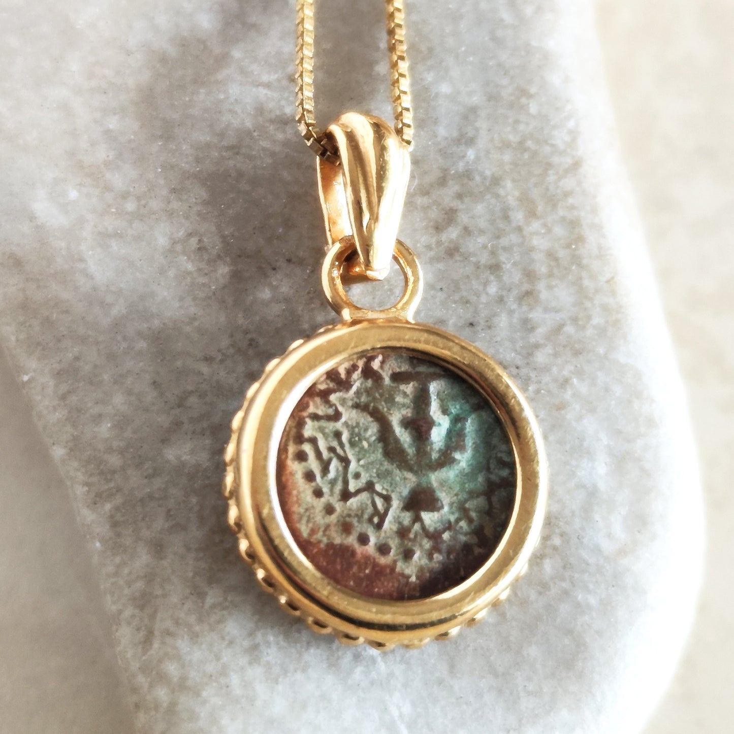 Mark 12:41 Widow's Mite Coin Necklace, Biblical Ancient Prutah, Historical Jewelry, Gold Plated Pendant Barr Designs