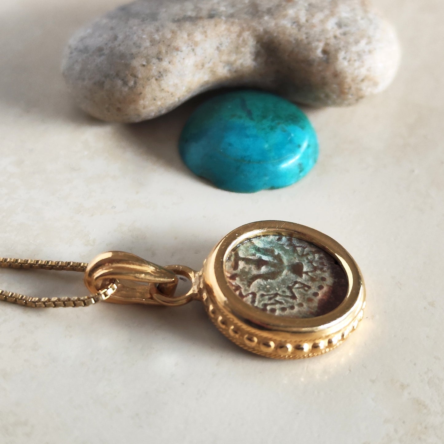 Mark 12:41 Widow's Mite Coin Necklace, Biblical Ancient Prutah, Historical Jewelry, Gold Plated Pendant Barr Designs