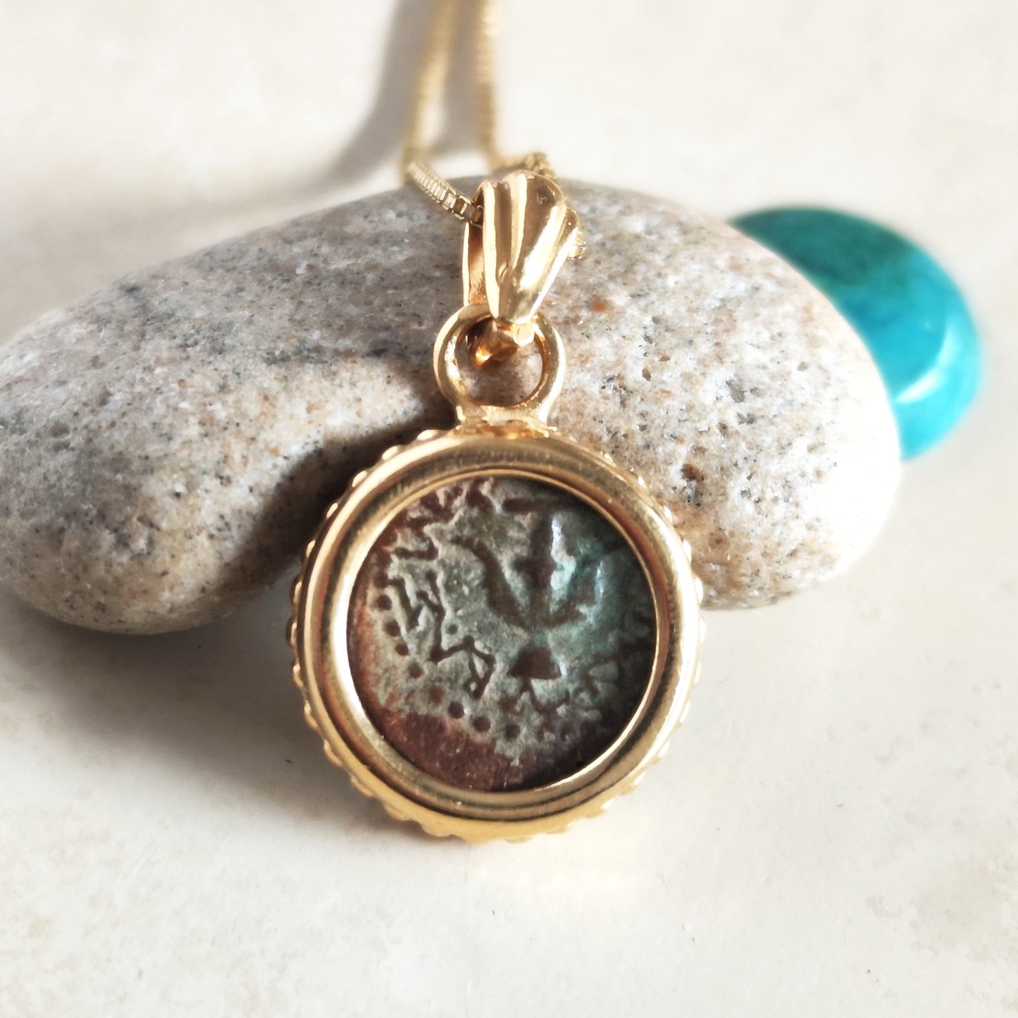 Mark 12:41 Widow's Mite Coin Necklace, Biblical Ancient Prutah, Historical Jewelry, Gold Plated Pendant Barr Designs