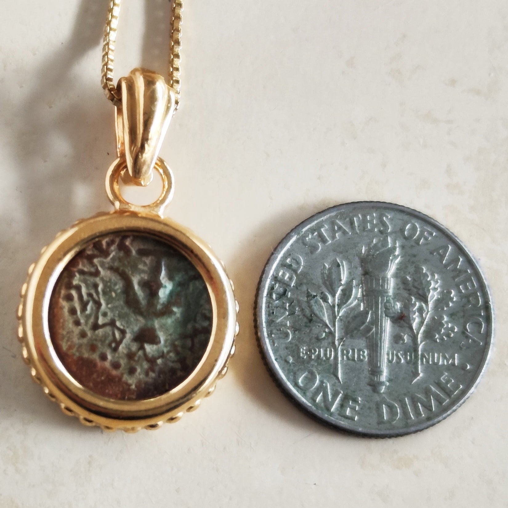 Mark 12:41 Widow's Mite Coin Necklace, Biblical Ancient Prutah, Historical Jewelry, Gold Plated Pendant Barr Designs
