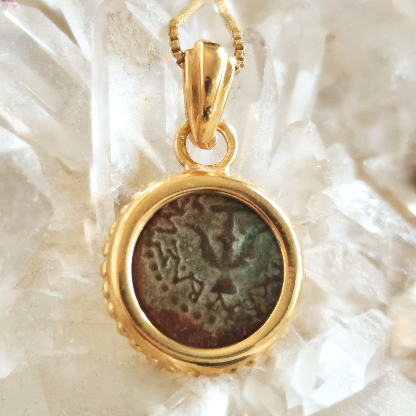 Mark 12:41 Widow's Mite Coin Necklace, Biblical Ancient Prutah, Historical Jewelry, Gold Plated Pendant Barr Designs