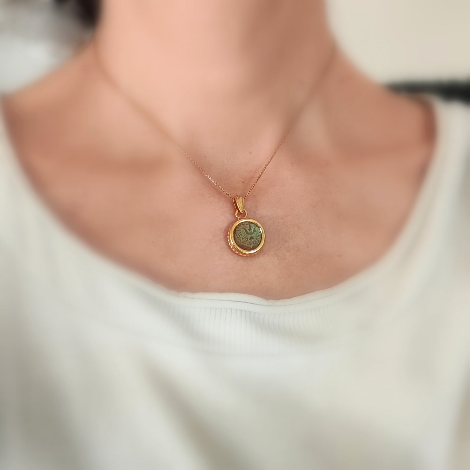 Mark 12:41 Widow's Mite Coin Necklace, Biblical Ancient Prutah, Historical Jewelry, Gold Plated Pendant Barr Designs