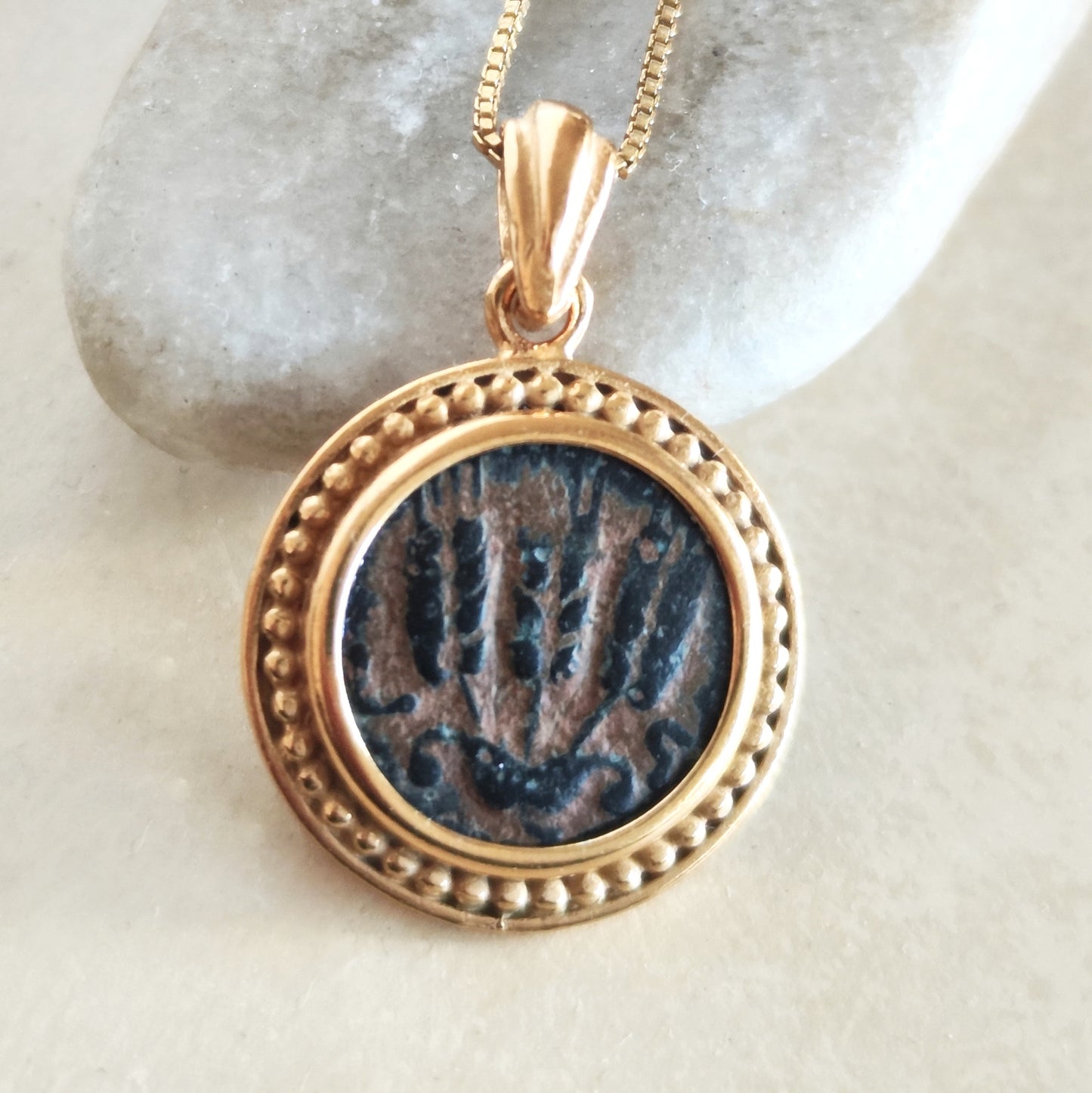 Authentic Herod Agrippa Coin Gold Plated Necklace, Ancient Jewish Roman History Medallion Barr Designs