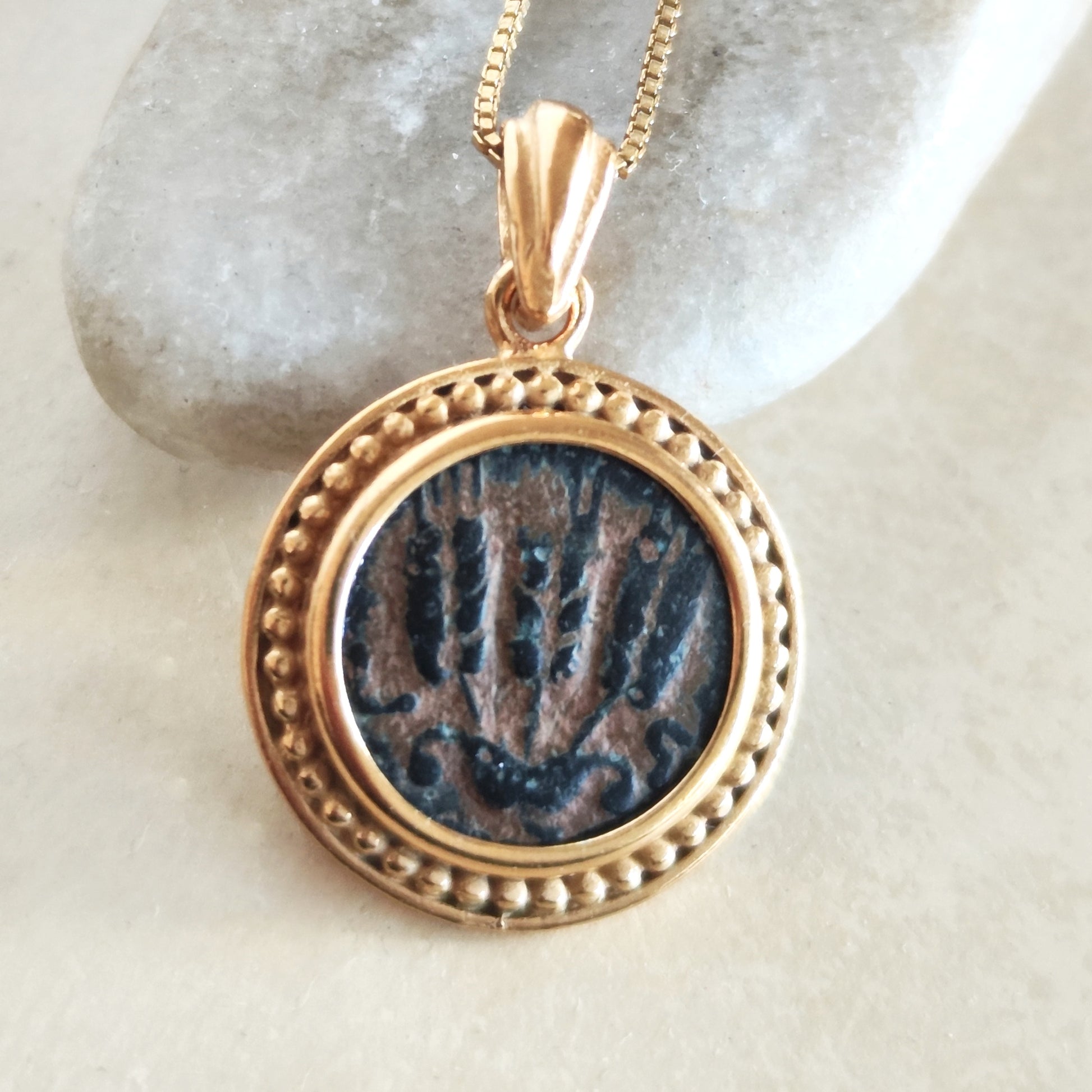 Authentic Herod Agrippa Coin Gold Plated Necklace, Ancient Jewish Roman History Medallion Barr Designs