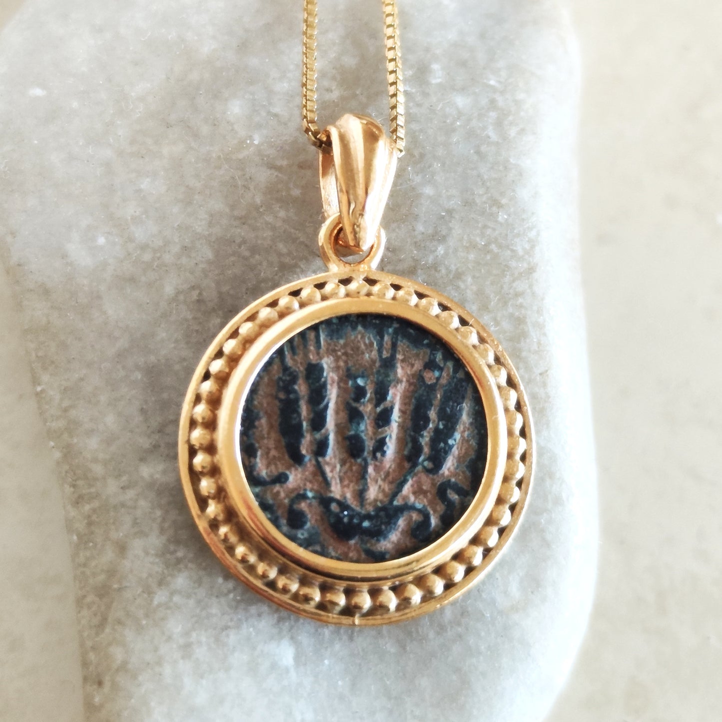 Authentic Herod Agrippa Coin Gold Plated Necklace, Ancient Jewish Roman History Medallion Barr Designs