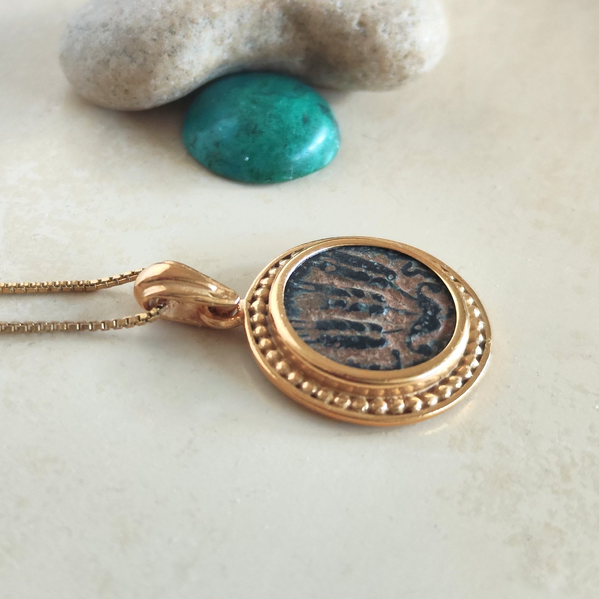 Authentic Herod Agrippa Coin Gold Plated Necklace, Ancient Jewish Roman History Medallion Barr Designs