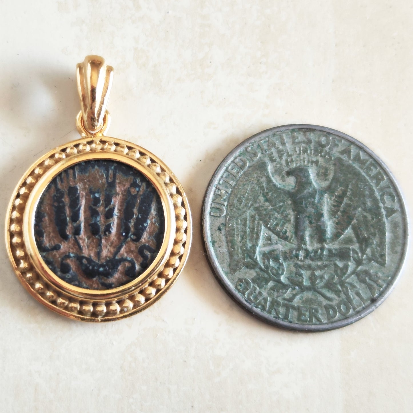 Authentic Herod Agrippa Coin Gold Plated Necklace, Ancient Jewish Roman History Medallion Barr Designs