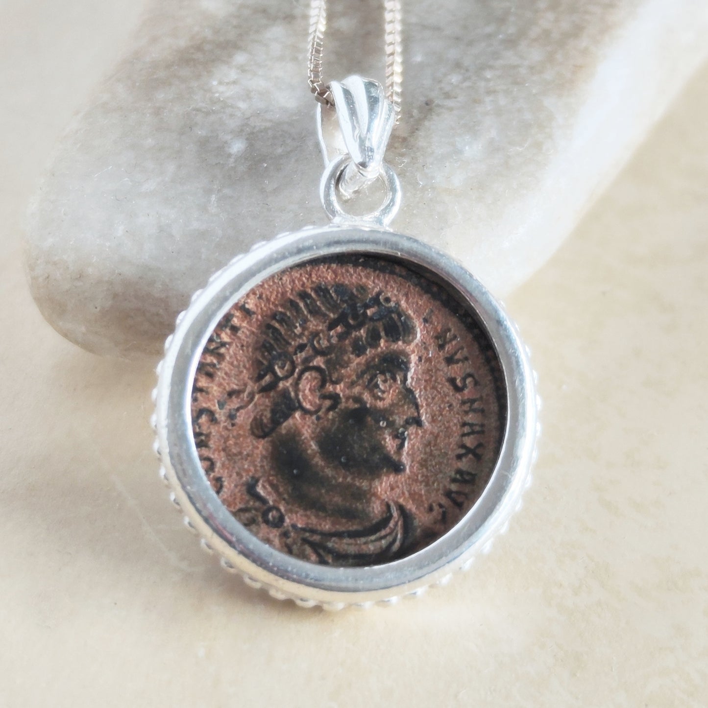 Emperor Constantine the Great Coin Pendant, Genuine Roman Christian Medallion for Men, Sterling Silver Barr Designs