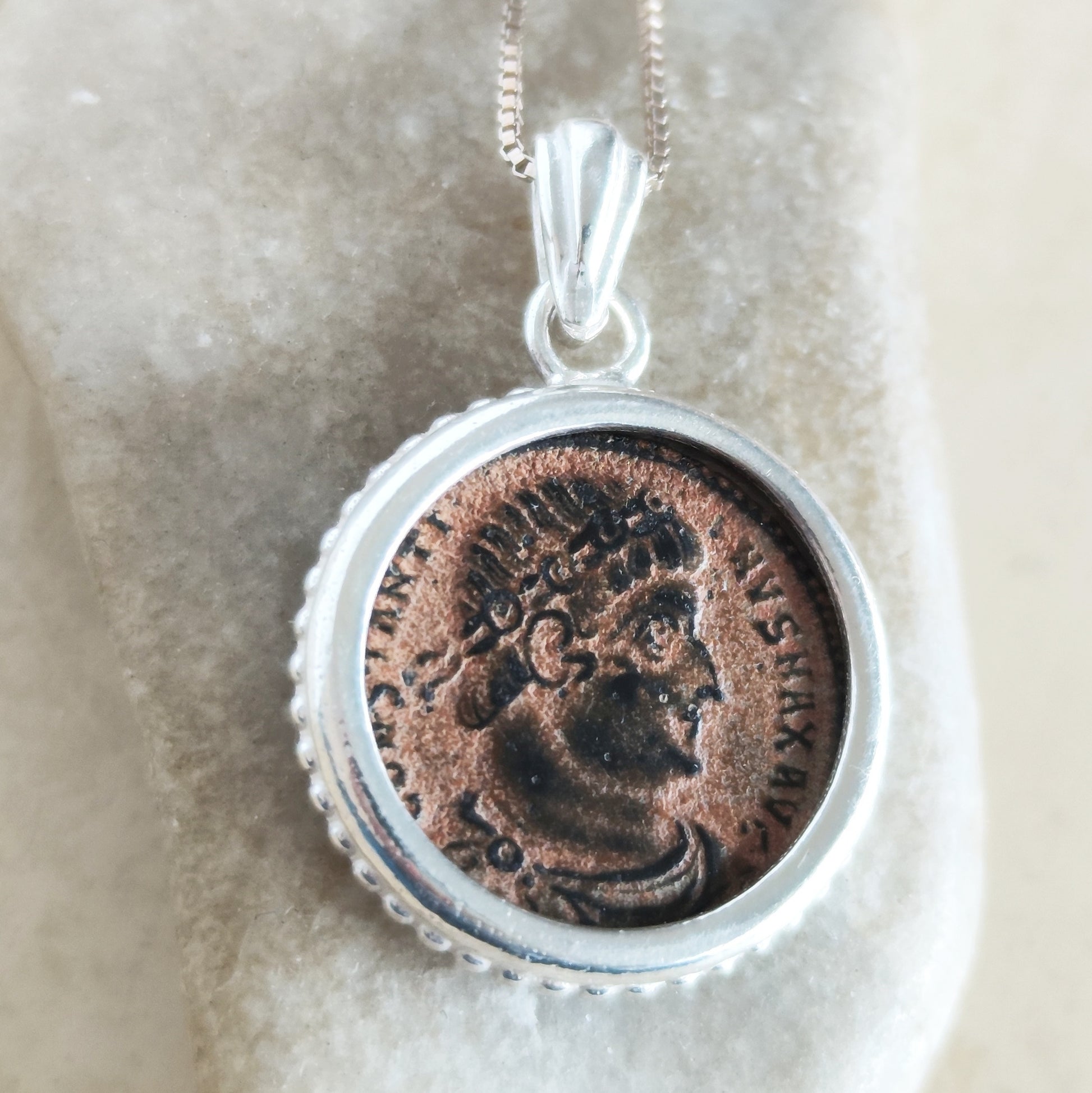 Emperor Constantine the Great Coin Pendant, Genuine Roman Christian Medallion for Men, Sterling Silver Barr Designs