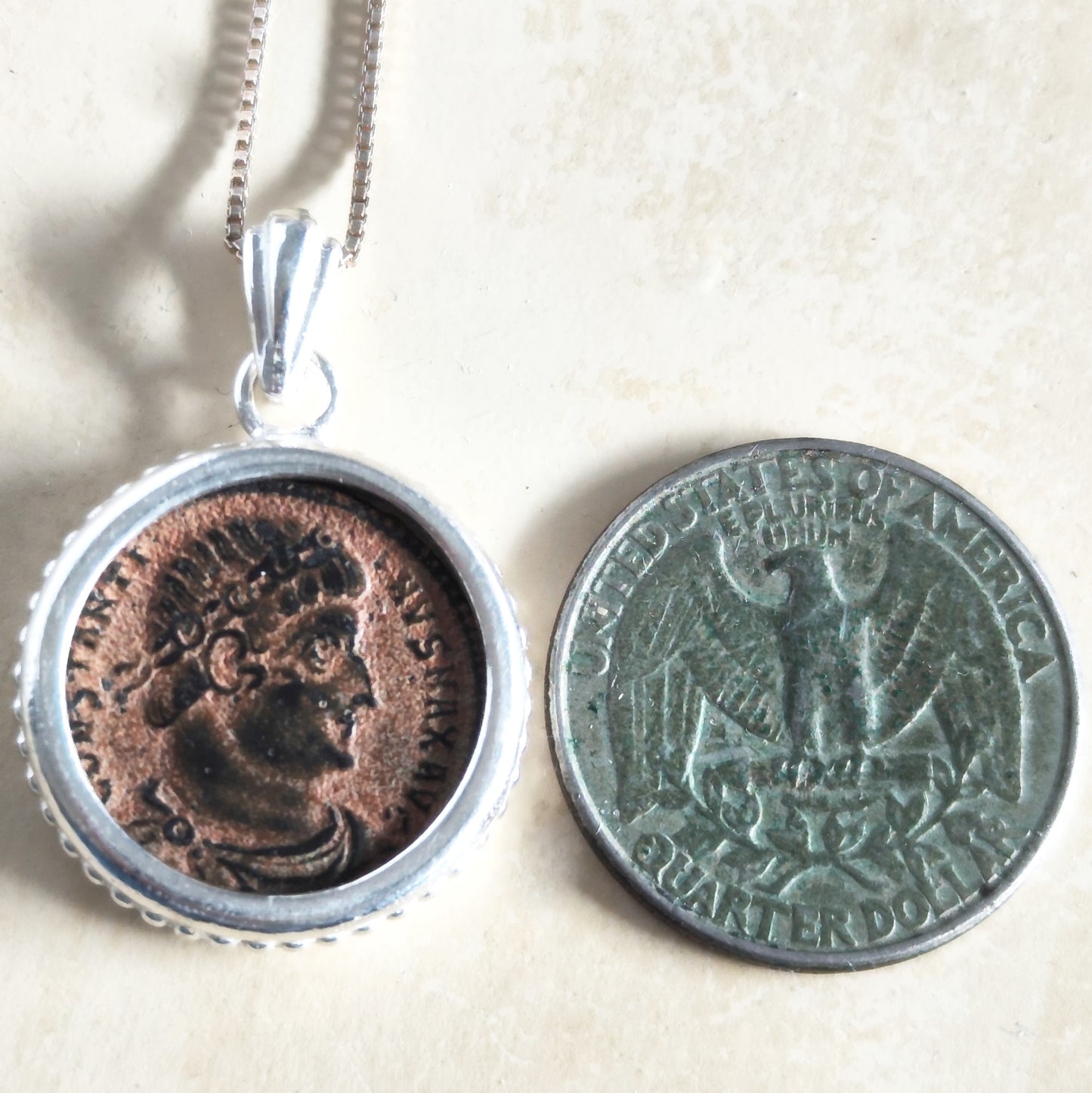 Emperor Constantine the Great Coin Pendant, Genuine Roman Christian Medallion for Men, Sterling Silver Barr Designs