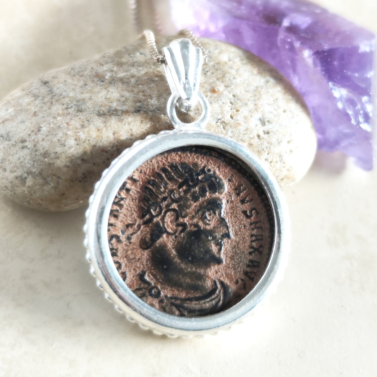 Emperor Constantine the Great Coin Pendant, Genuine Roman Christian Medallion for Men, Sterling Silver Barr Designs
