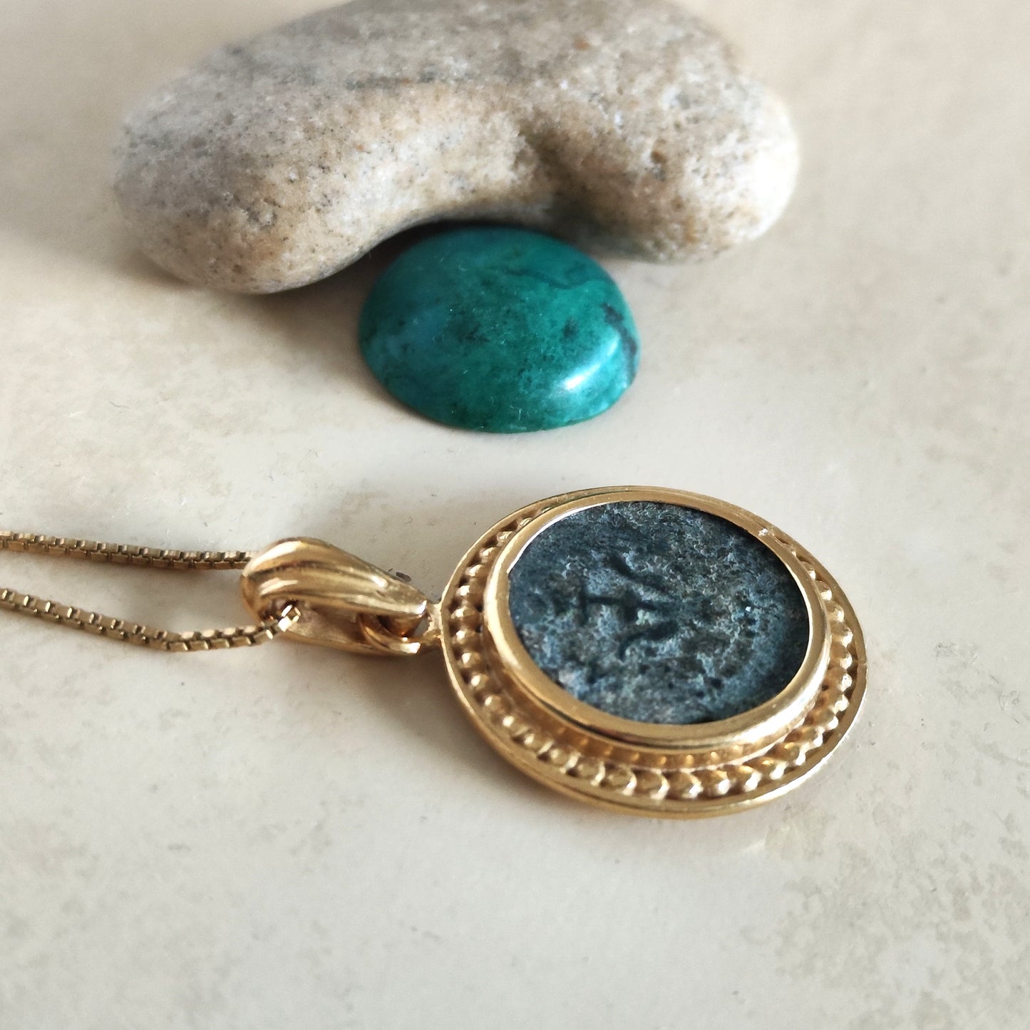 Antique Large Widows Mite Coin Necklace, Jesus Biblical Christian Genuine Coin, Gold Plated Jewelry Barr Designs