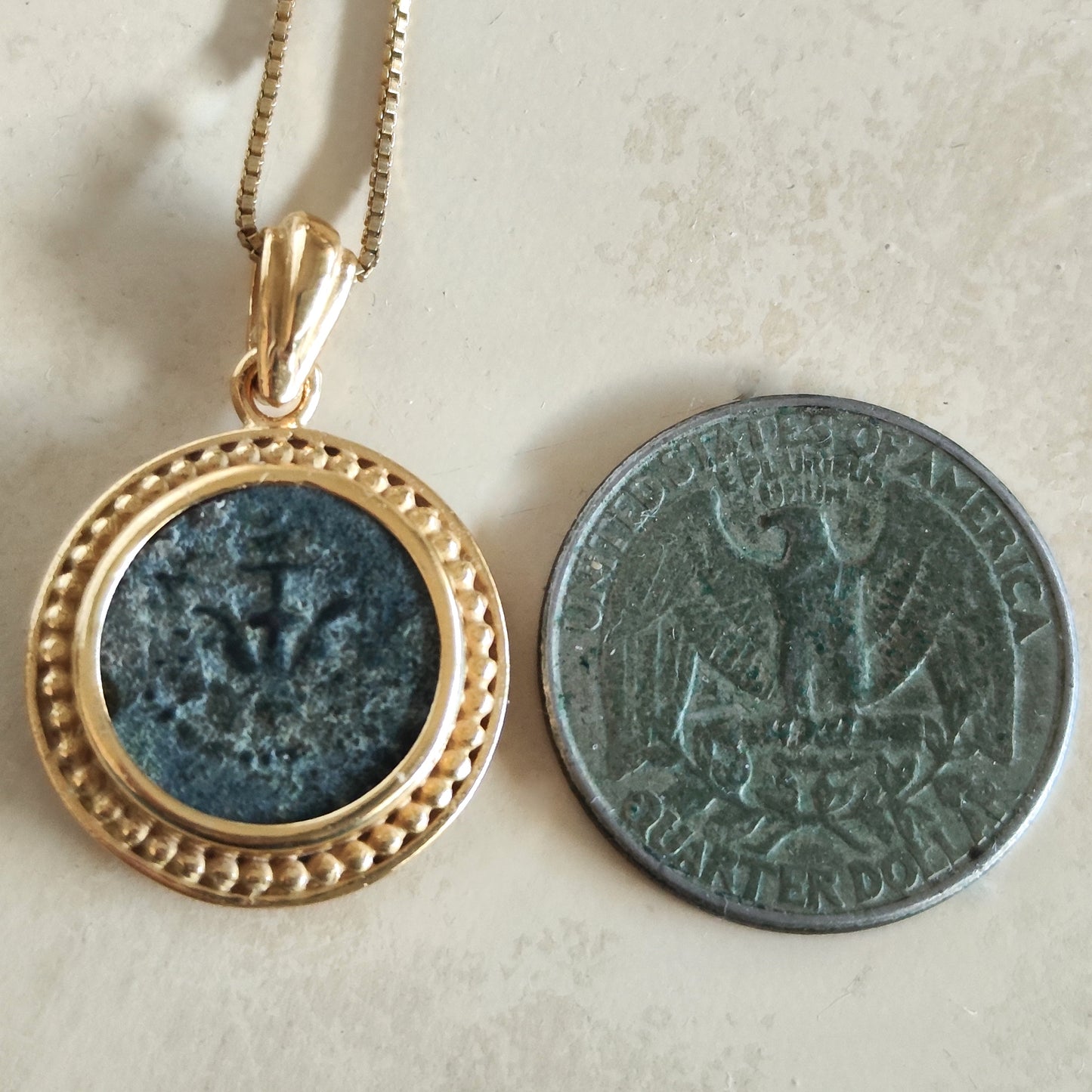 Antique Large Widows Mite Coin Necklace, Jesus Biblical Christian Genuine Coin, Gold Plated Jewelry Barr Designs