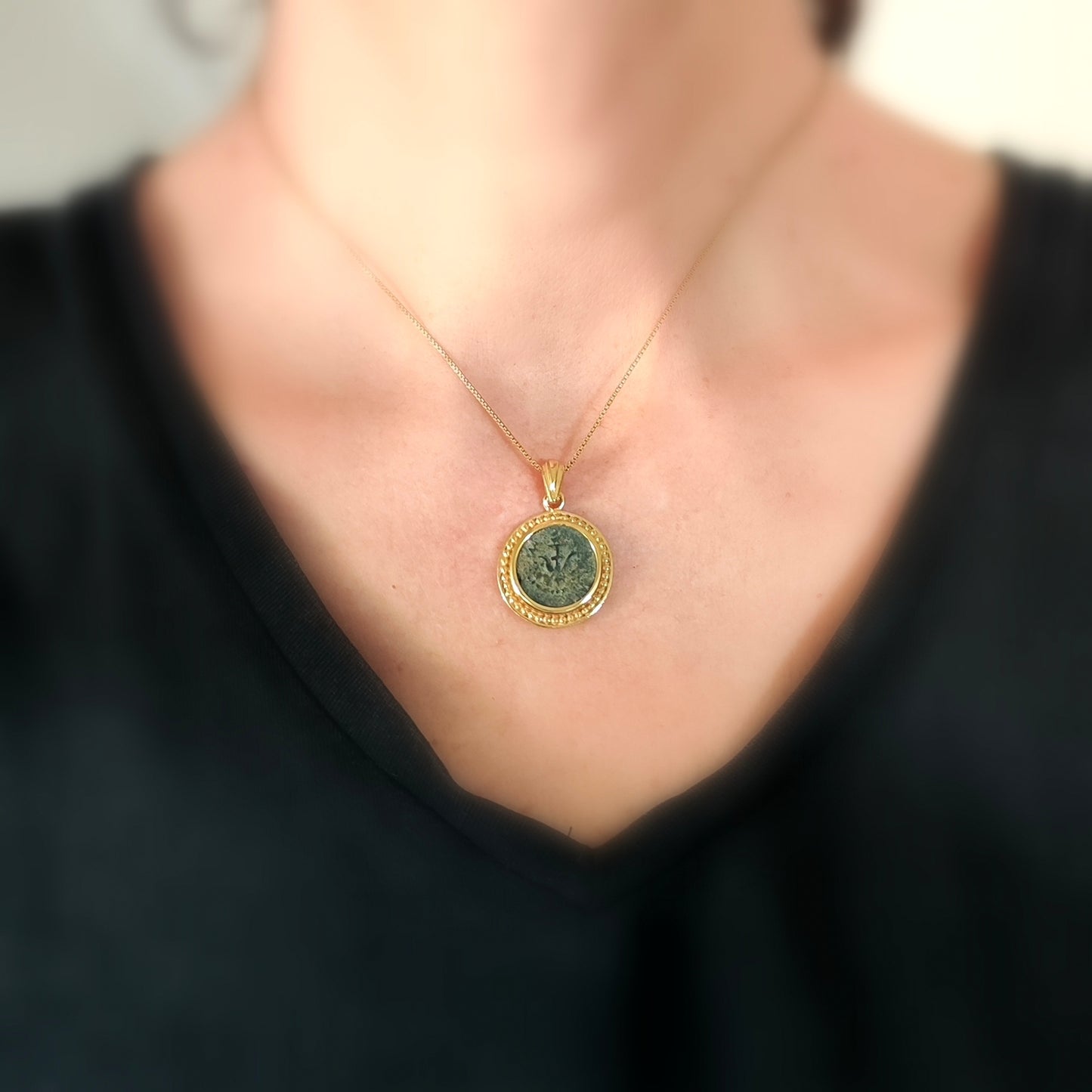 Antique Large Widows Mite Coin Necklace, Jesus Biblical Christian Genuine Coin, Gold Plated Jewelry Barr Designs