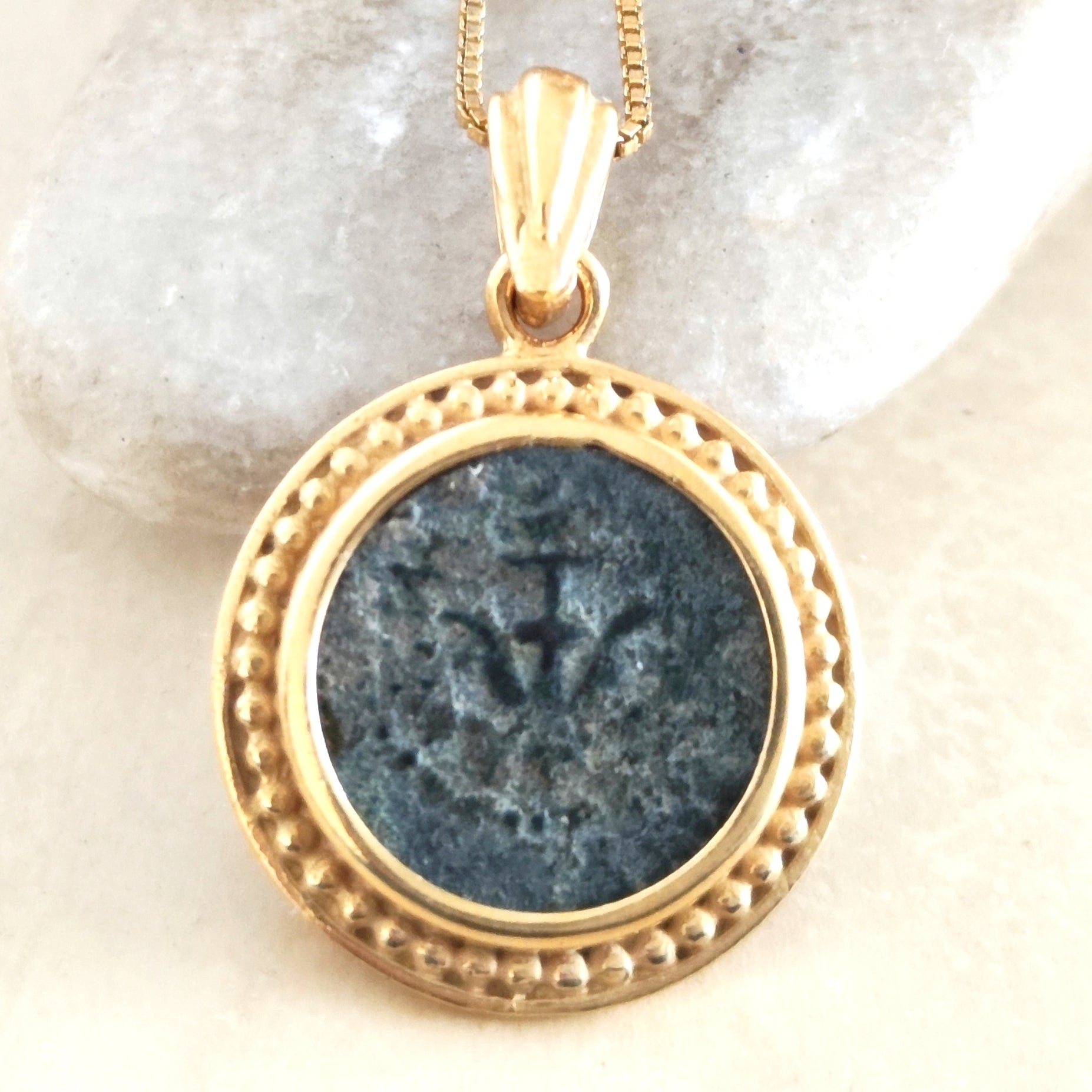 Antique Large Widows Mite Coin Necklace, Jesus Biblical Christian Genuine Coin, Gold Plated Jewelry Barr Designs