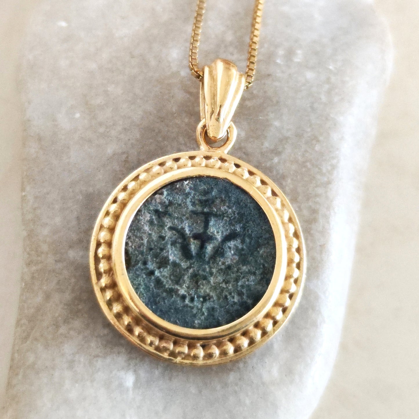 Antique Large Widows Mite Coin Necklace, Jesus Biblical Christian Genuine Coin, Gold Plated Jewelry Barr Designs