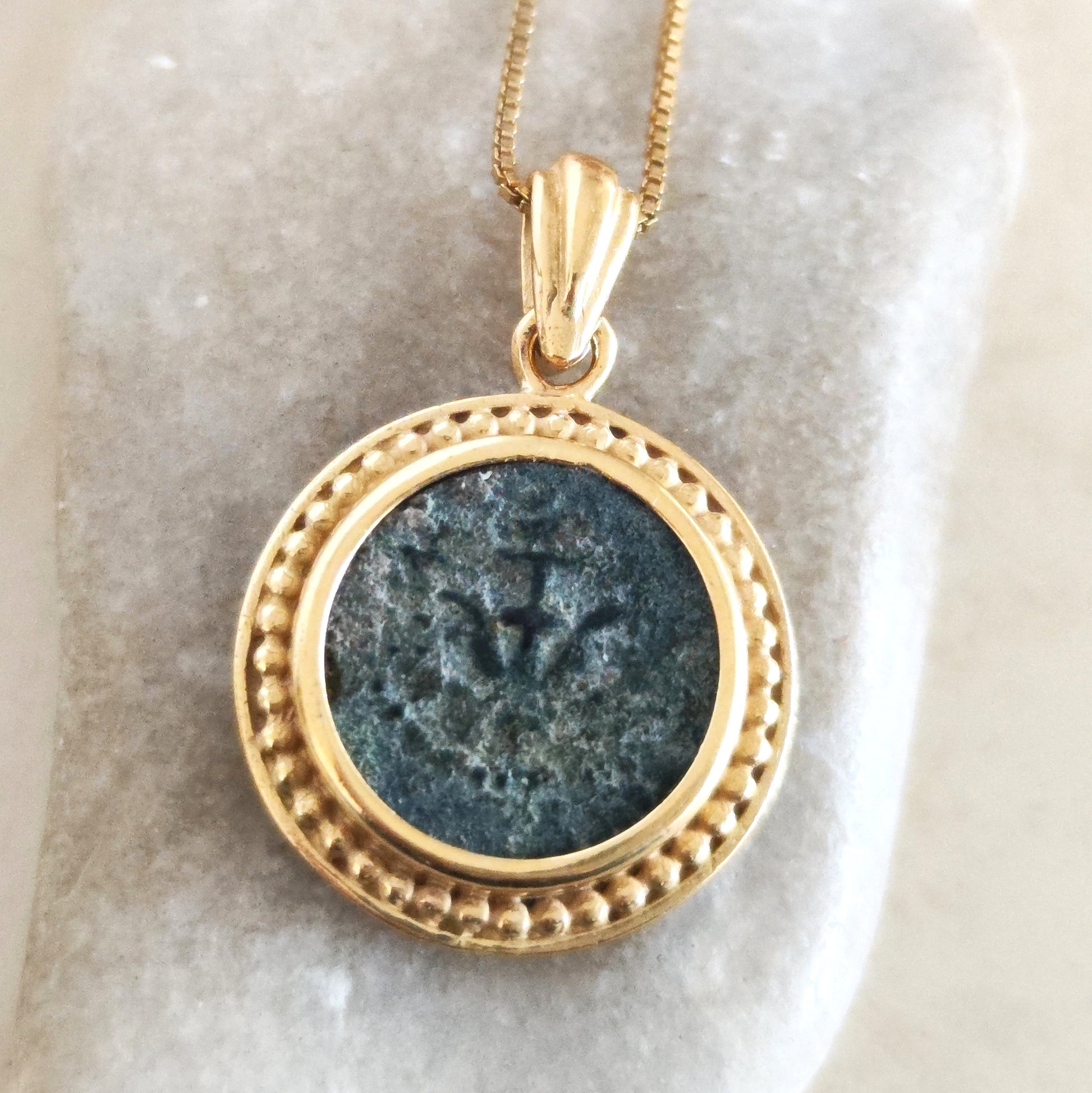 Antique Large Widows Mite Coin Necklace, Jesus Biblical Christian Genuine Coin, Gold Plated Jewelry Barr Designs