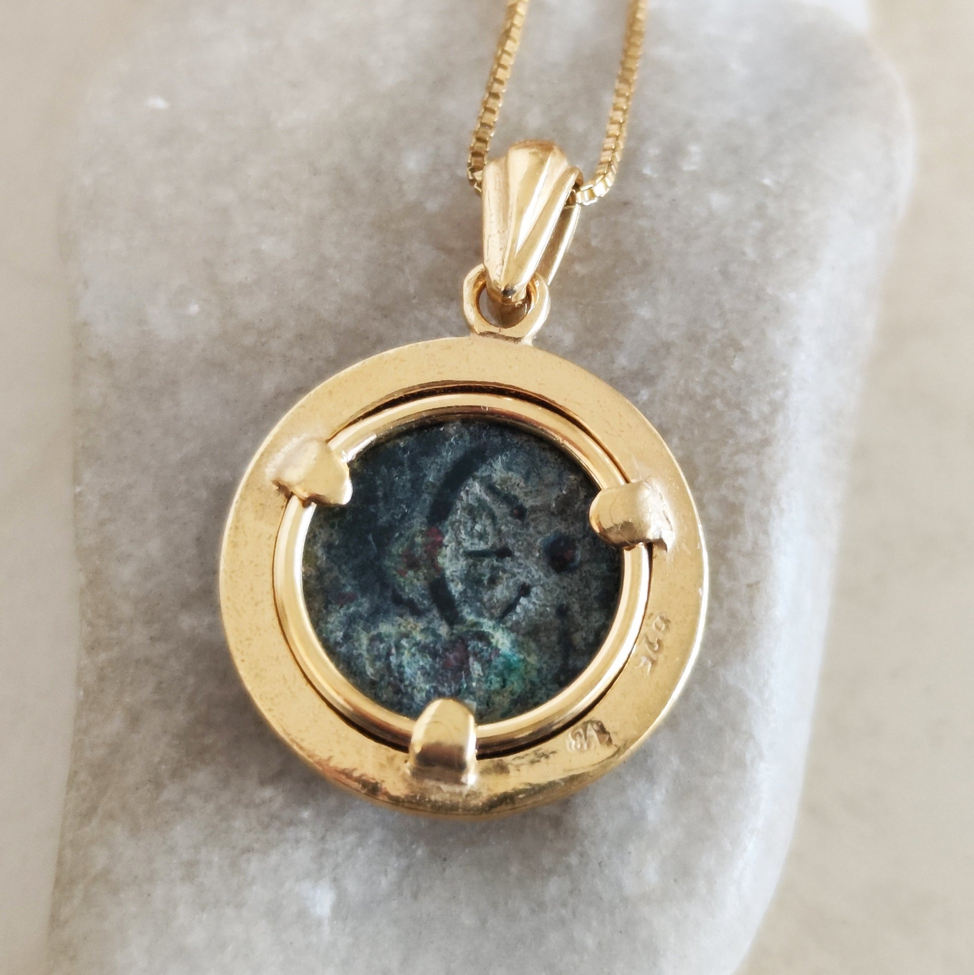 Antique Large Widows Mite Coin Necklace, Jesus Biblical Christian Genuine Coin, Gold Plated Jewelry Barr Designs