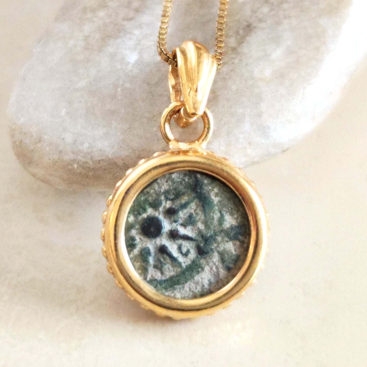 Mark 12:41 Widow's Mite Coin Necklace, Genuine Biblical Ancient Prutah, Historical Jewelry, Gold Plated Pendant Barr Designs
