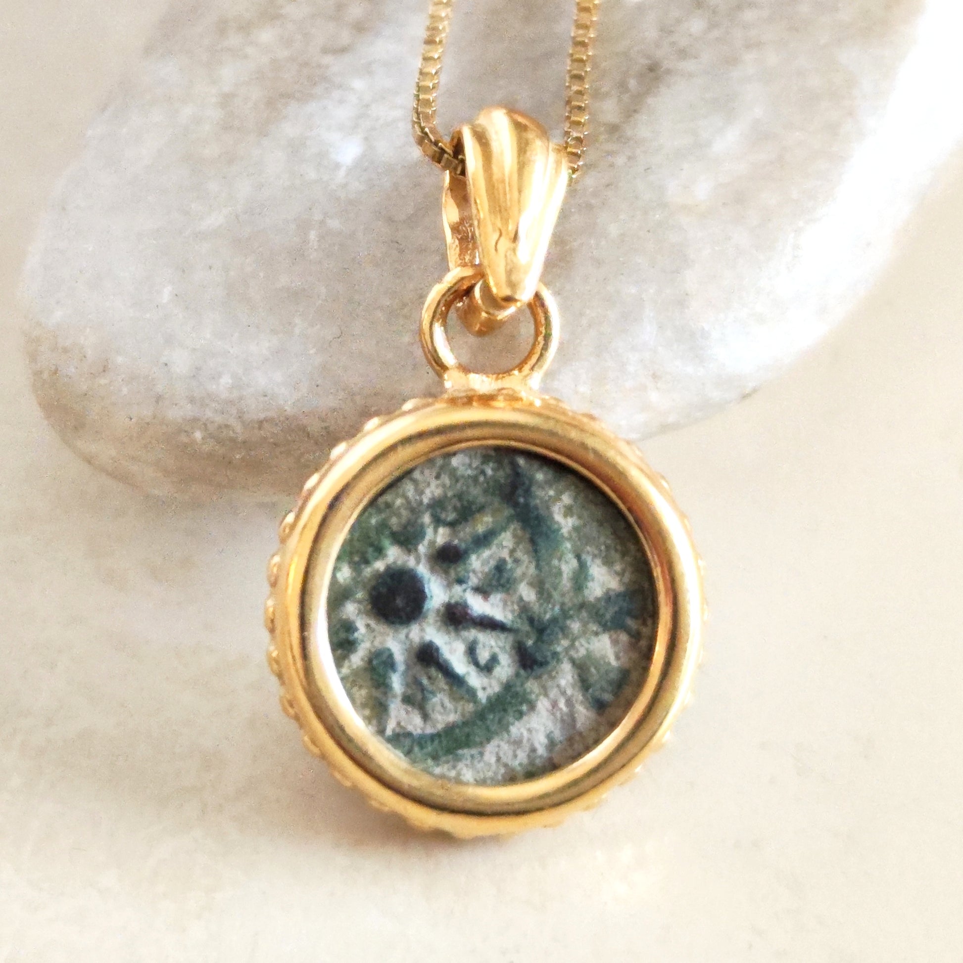 Mark 12:41 Widow's Mite Coin Necklace, Genuine Biblical Ancient Prutah, Historical Jewelry, Gold Plated Pendant Barr Designs