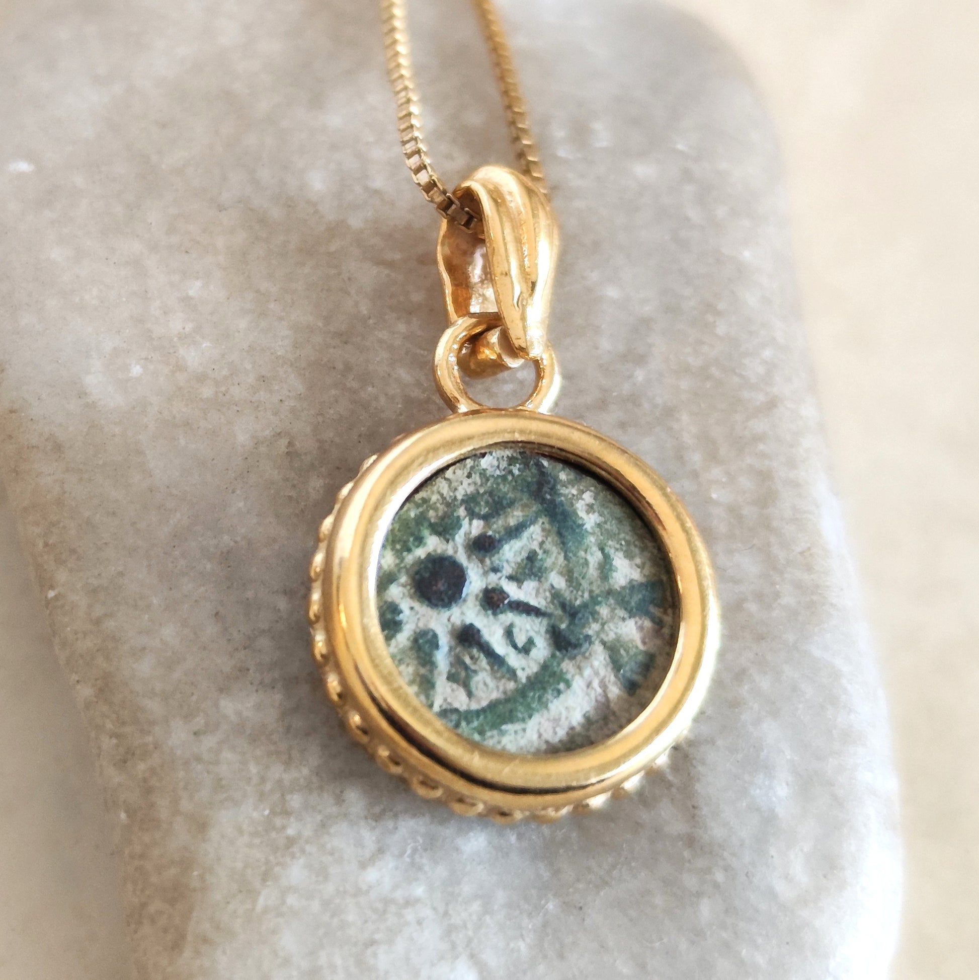 Mark 12:41 Widow's Mite Coin Necklace, Genuine Biblical Ancient Prutah, Historical Jewelry, Gold Plated Pendant Barr Designs