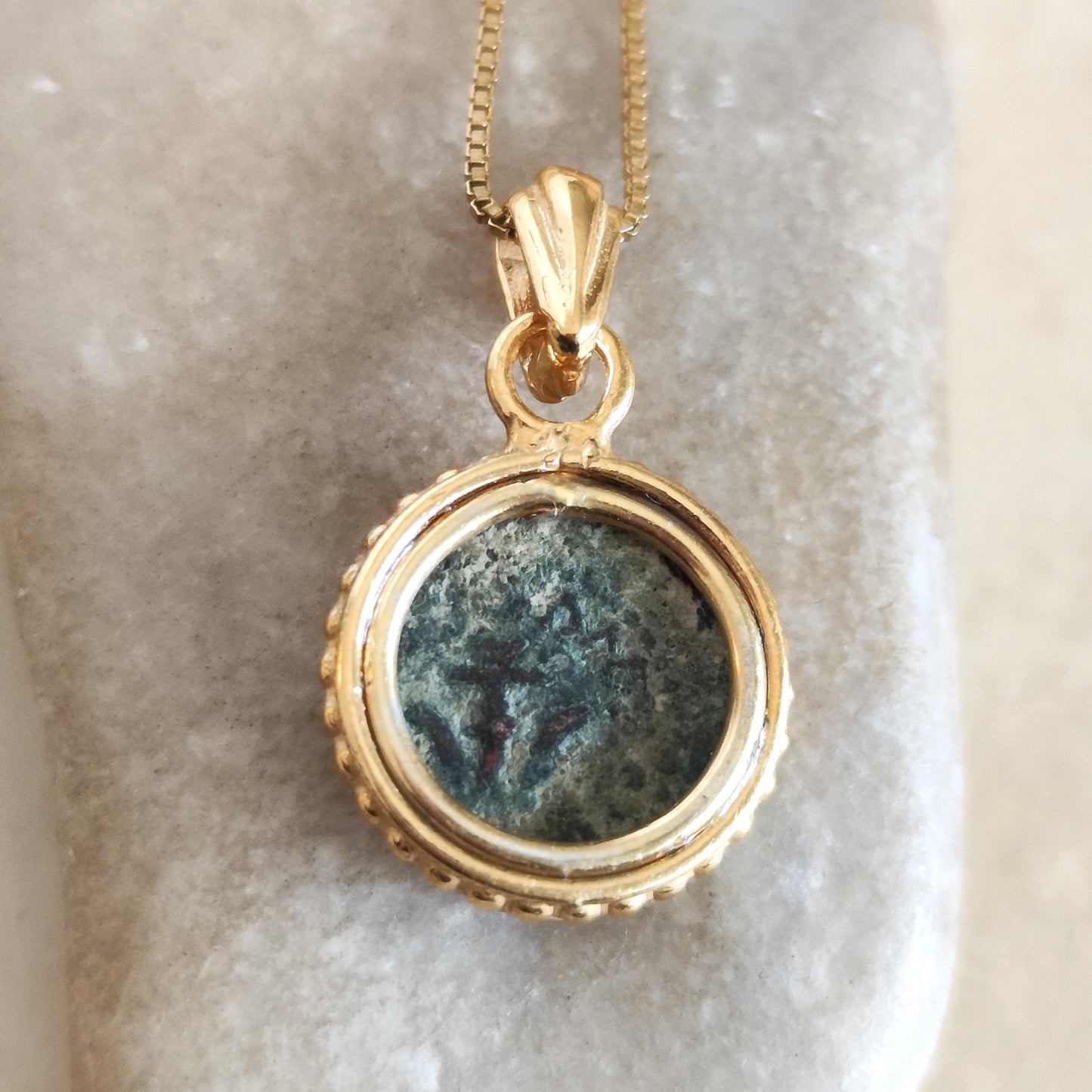 Mark 12:41 Widow's Mite Coin Necklace, Genuine Biblical Ancient Prutah, Historical Jewelry, Gold Plated Pendant Barr Designs