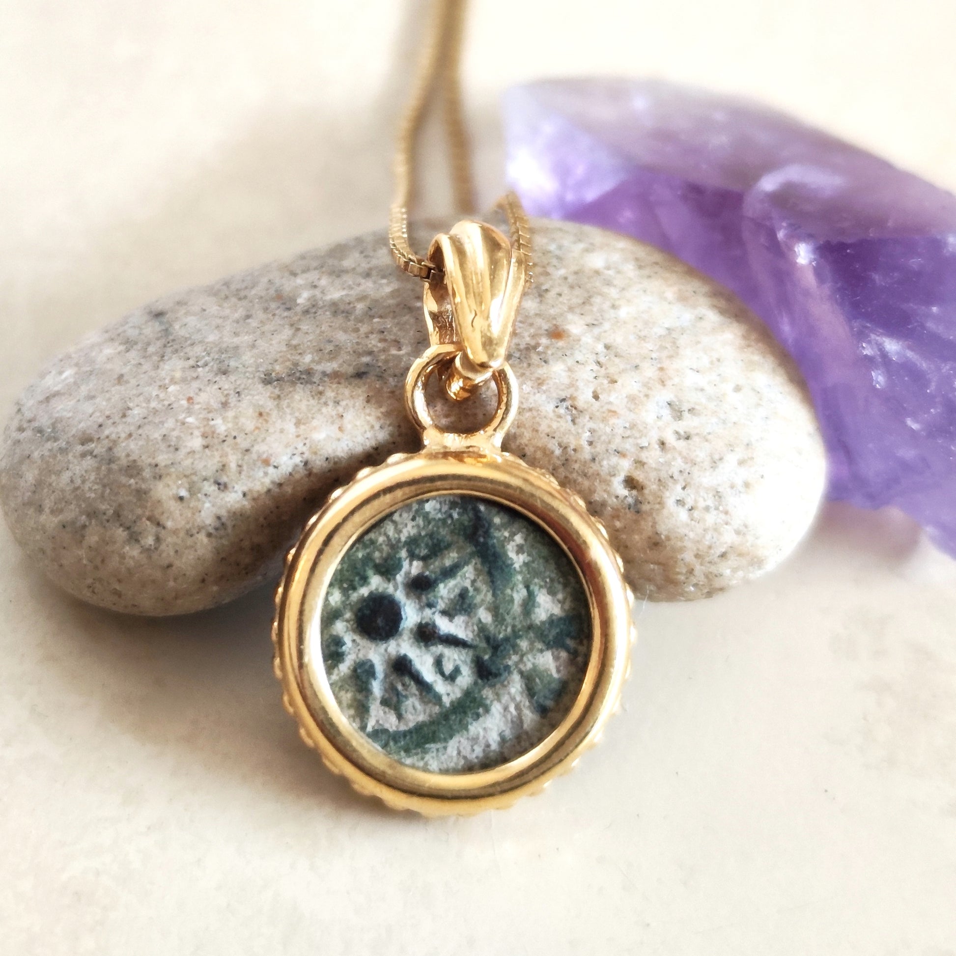 Mark 12:41 Widow's Mite Coin Necklace, Genuine Biblical Ancient Prutah, Historical Jewelry, Gold Plated Pendant Barr Designs