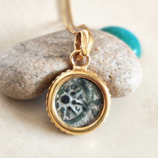 Mark 12:41 Widow's Mite Coin Necklace, Genuine Biblical Ancient Prutah from Jesus time