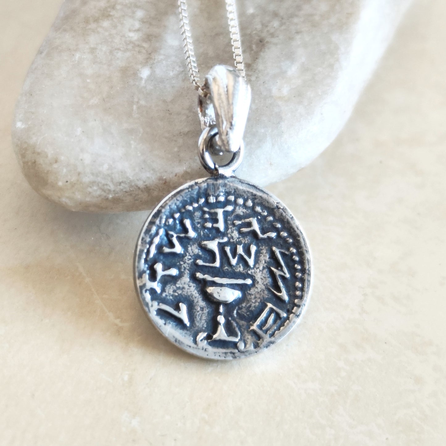 Silver Half Shekel Coin Pendant, First Jewish Revolt Replica Charm Necklace Barr Designs