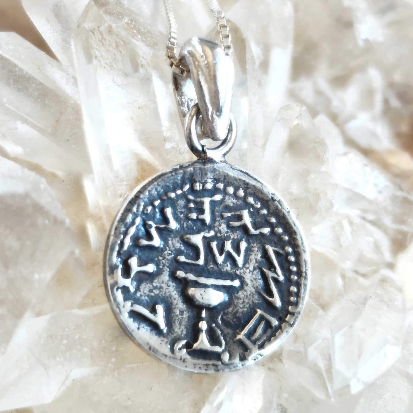 Silver Half Shekel Coin Pendant, First Jewish Revolt Replica Charm Necklace Barr Designs