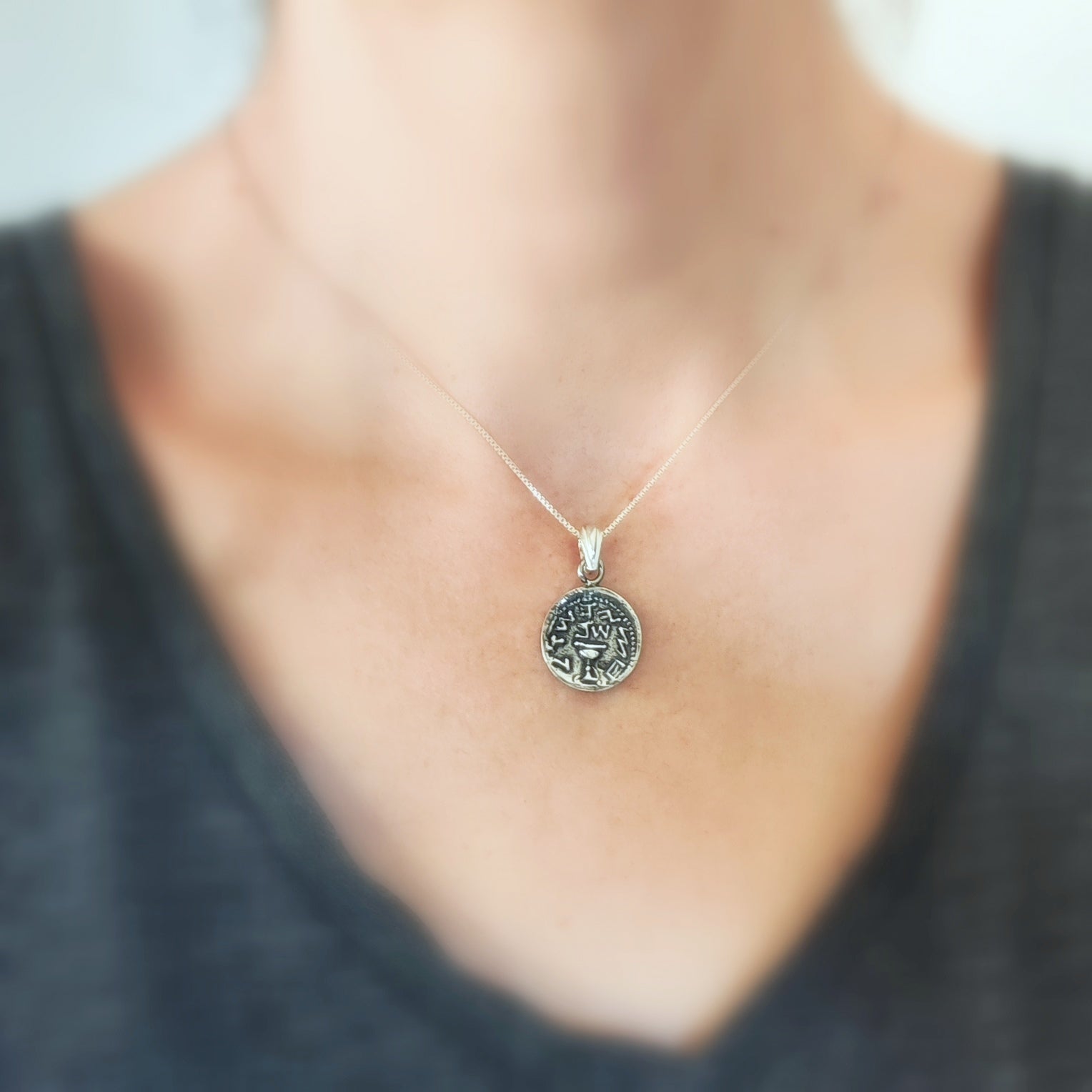 The Famous Silver Half Shekel Coin Pendant, First Jewish Revolt Replica Charm Necklace Barr Designs