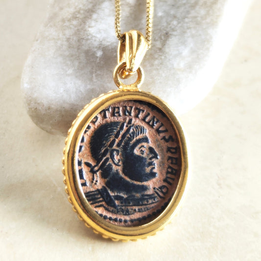 Roman Emperor Constantine The Great Coin Pendant, Certified Antique Artifact, 18K Gold Plated, Christian Jewelry Barr Designs