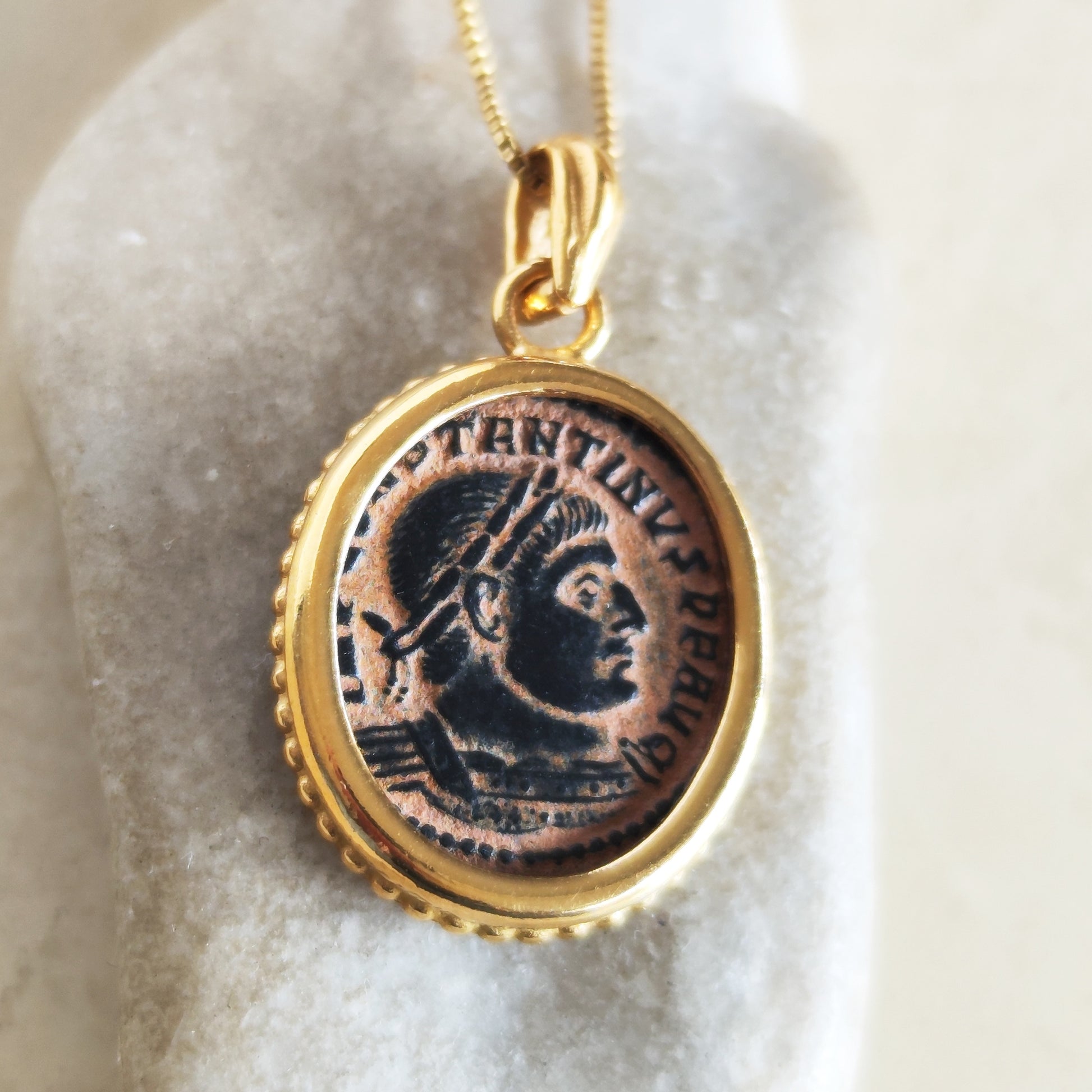 Roman Emperor Constantine The Great Coin Pendant, Certified Antique Artifact, 18K Gold Plated, Christian Jewelry Barr Designs