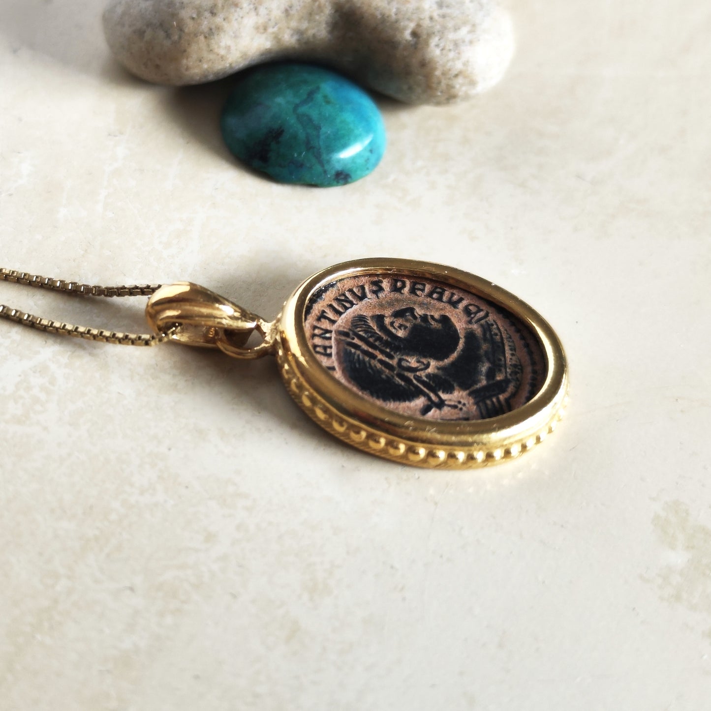 Roman Emperor Constantine The Great Coin Pendant, Certified Antique Artifact, 18K Gold Plated, Christian Jewelry Barr Designs