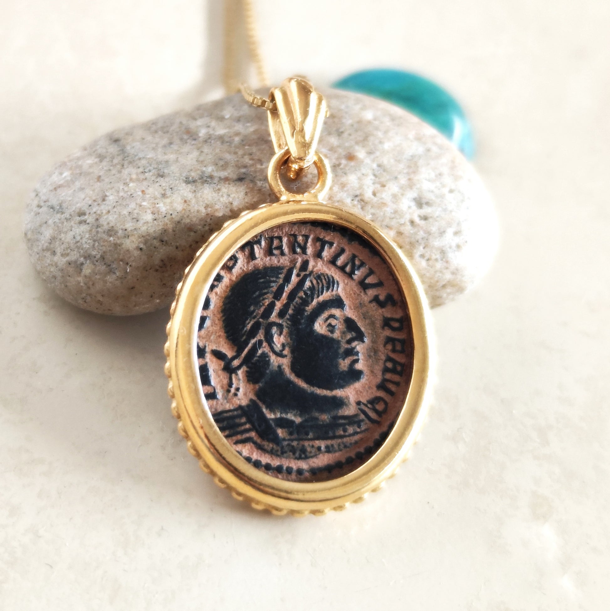 Roman Emperor Constantine The Great Coin Pendant, Certified Antique Artifact, 18K Gold Plated, Christian Jewelry Barr Designs