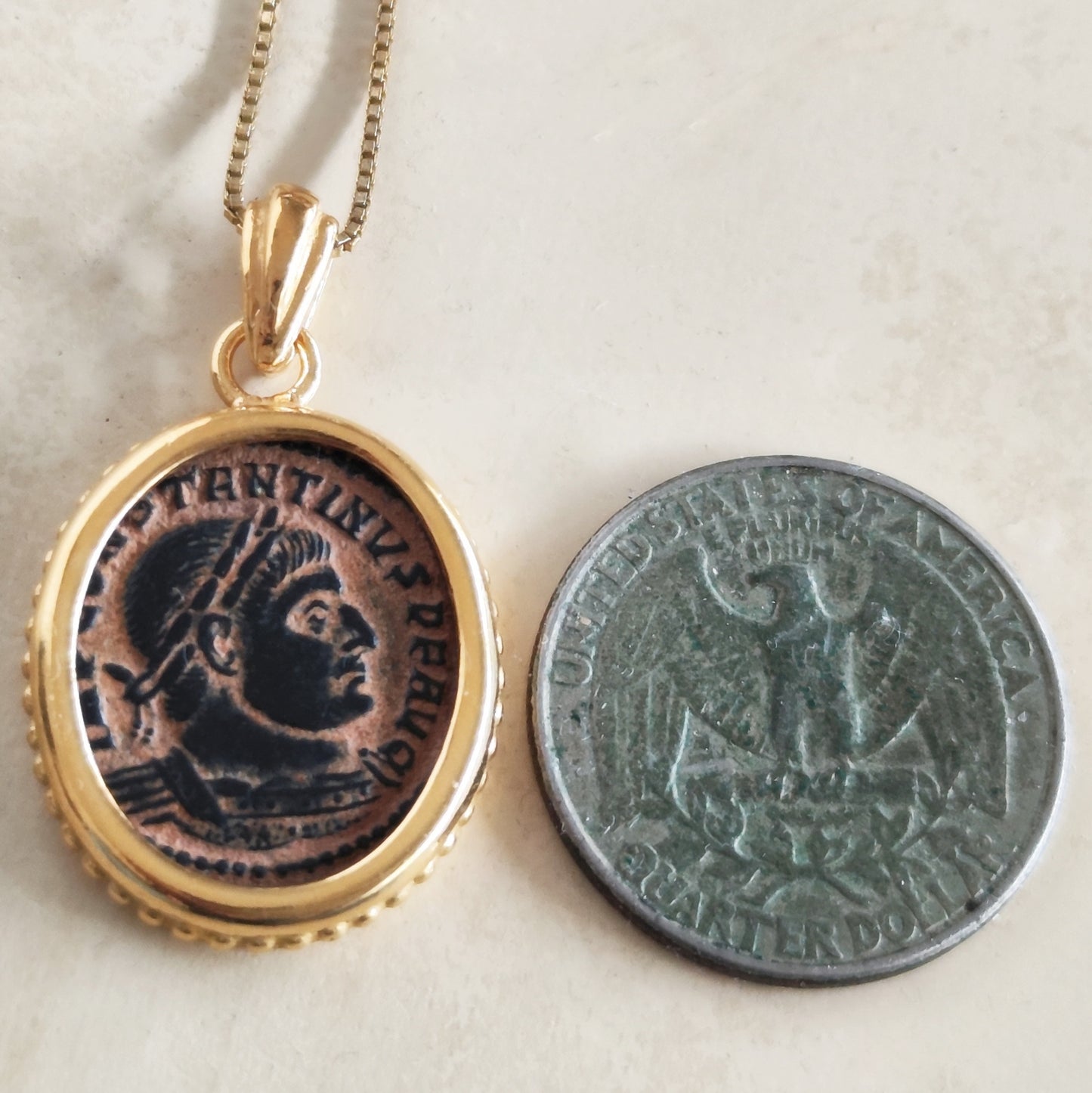 Roman Emperor Constantine The Great Coin Pendant, Certified Antique Artifact, 18K Gold Plated, Christian Jewelry Barr Designs
