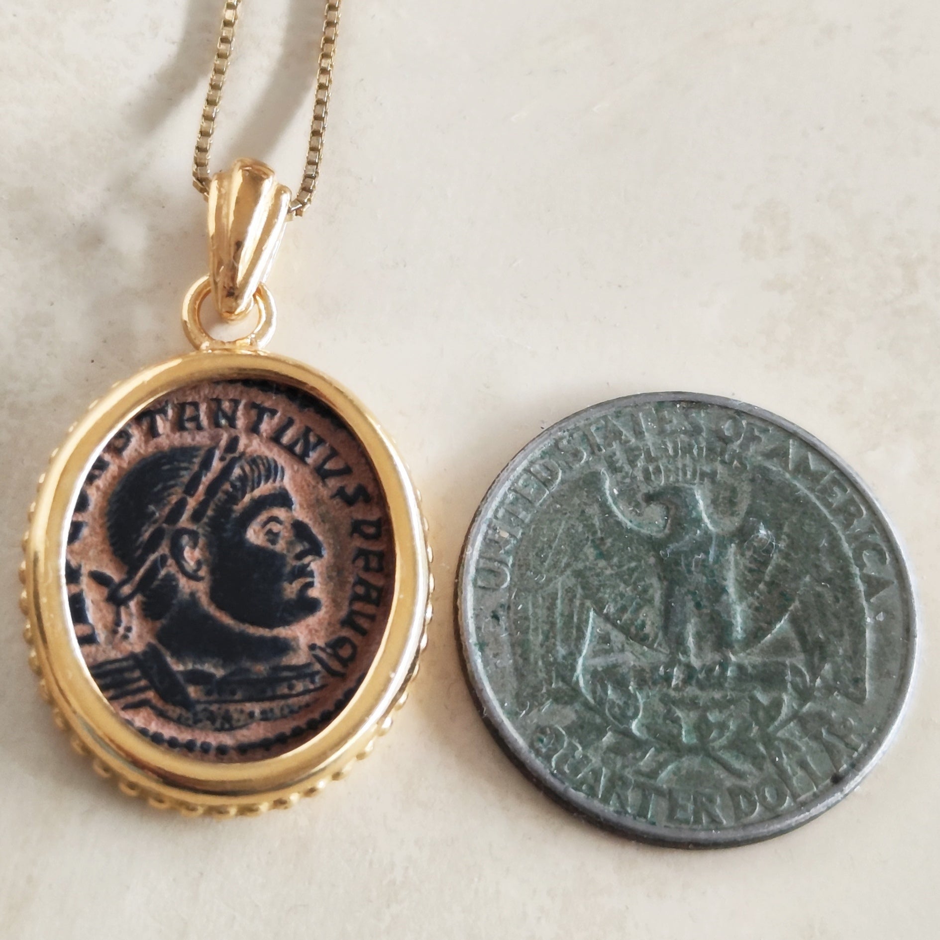 Roman Emperor Constantine The Great Coin Pendant, Certified Antique Artifact, 18K Gold Plated, Christian Jewelry Barr Designs