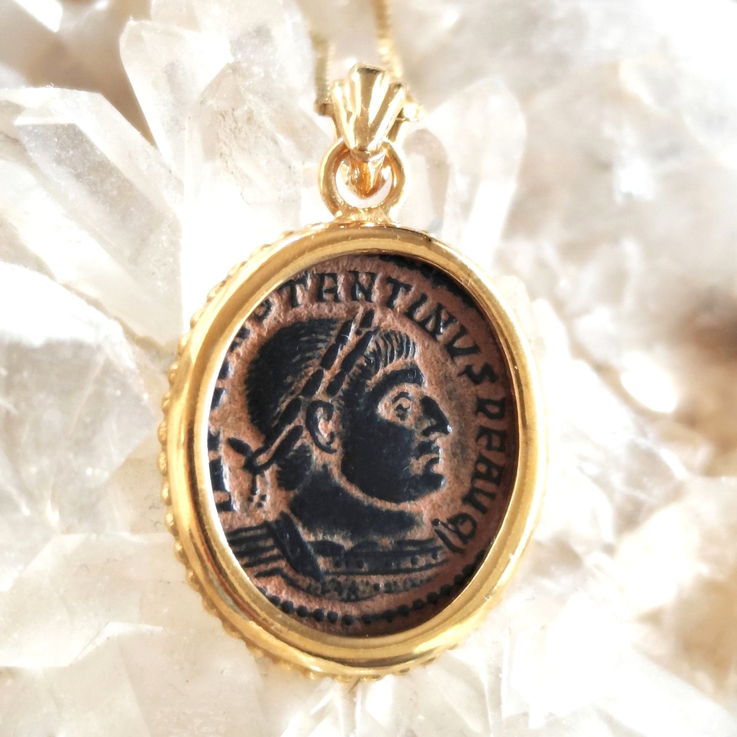 Roman Emperor Constantine The Great Coin Pendant, Certified Antique Artifact, 18K Gold Plated, Christian Jewelry Barr Designs