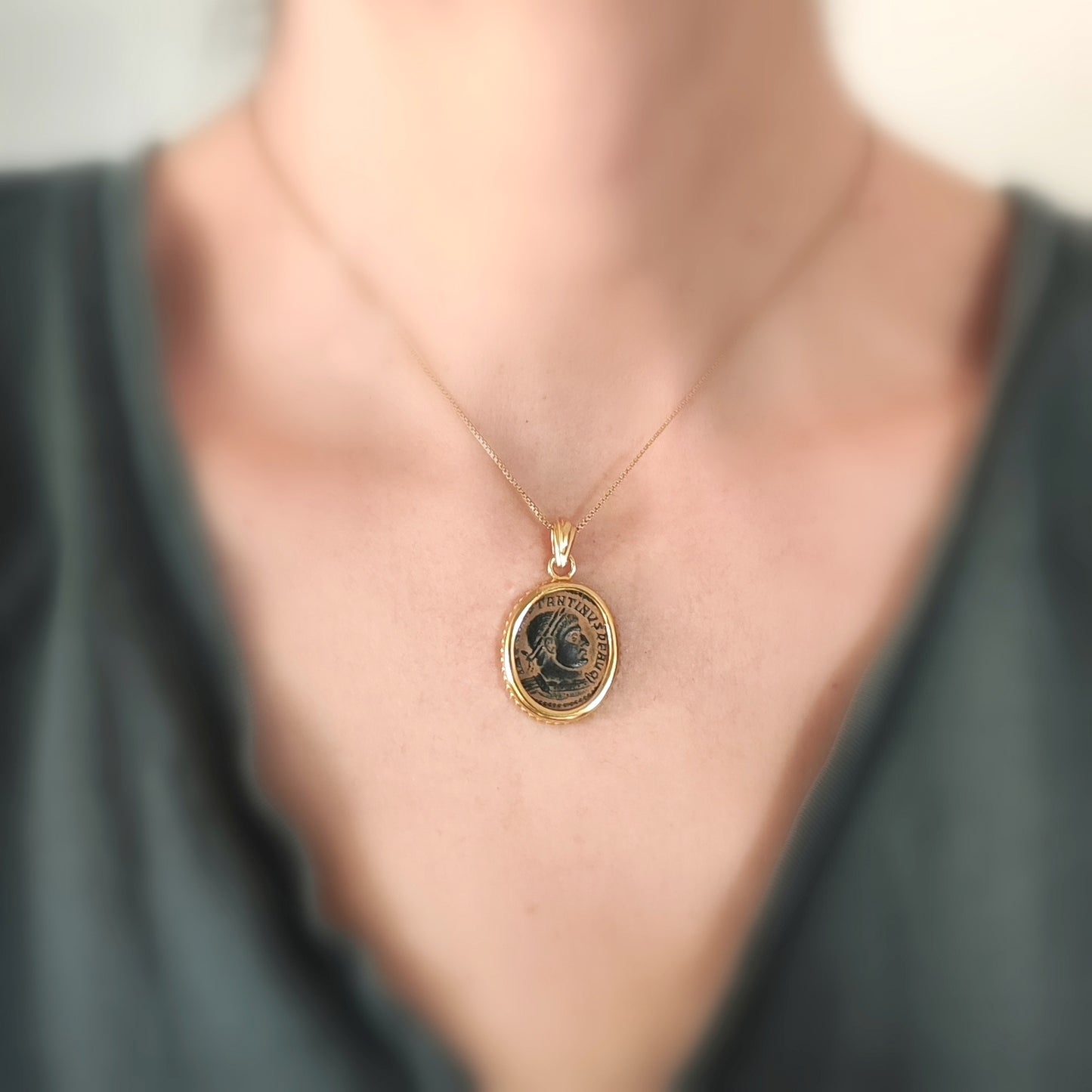 Roman Emperor Constantine The Great Coin Pendant, Certified Antique Artifact, 18K Gold Plated, Christian Jewelry Barr Designs