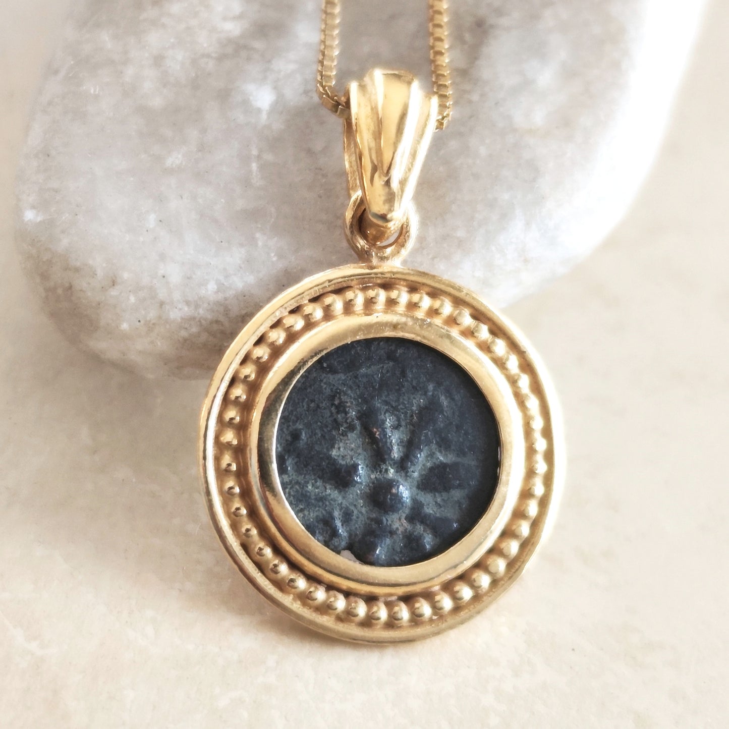 Genuine widow's mite coin from Jesus time  mentioned in Mark 12:41 set in Gold Plated pendant