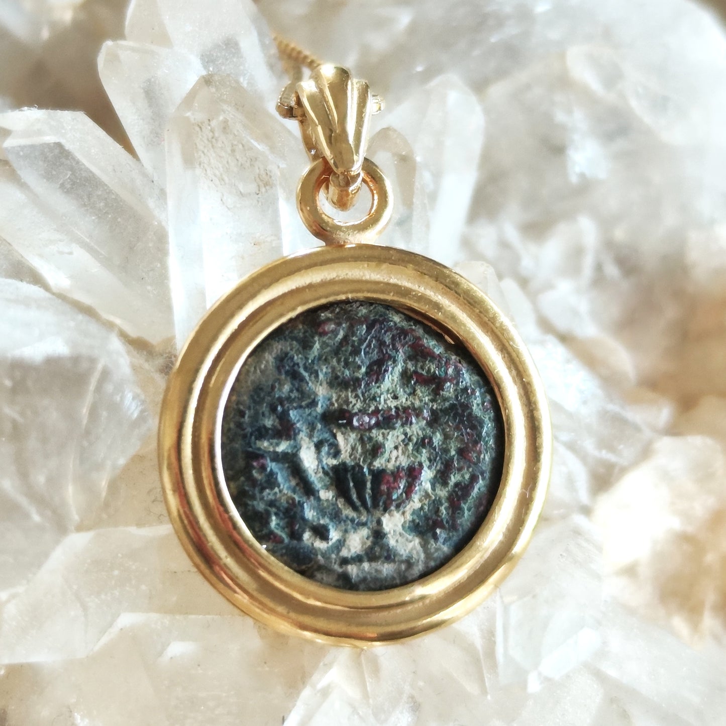 Ancient Masada Coin set in gold plated necklace, Jewish Revolt Freedom of Zion pendant Barr Designs